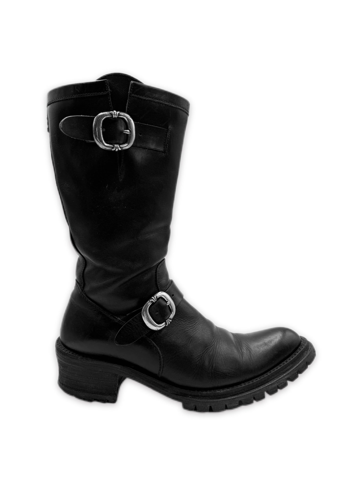 Chrome Hearts Gunslinger Buckle Dagger Pendant Black Leather Boots