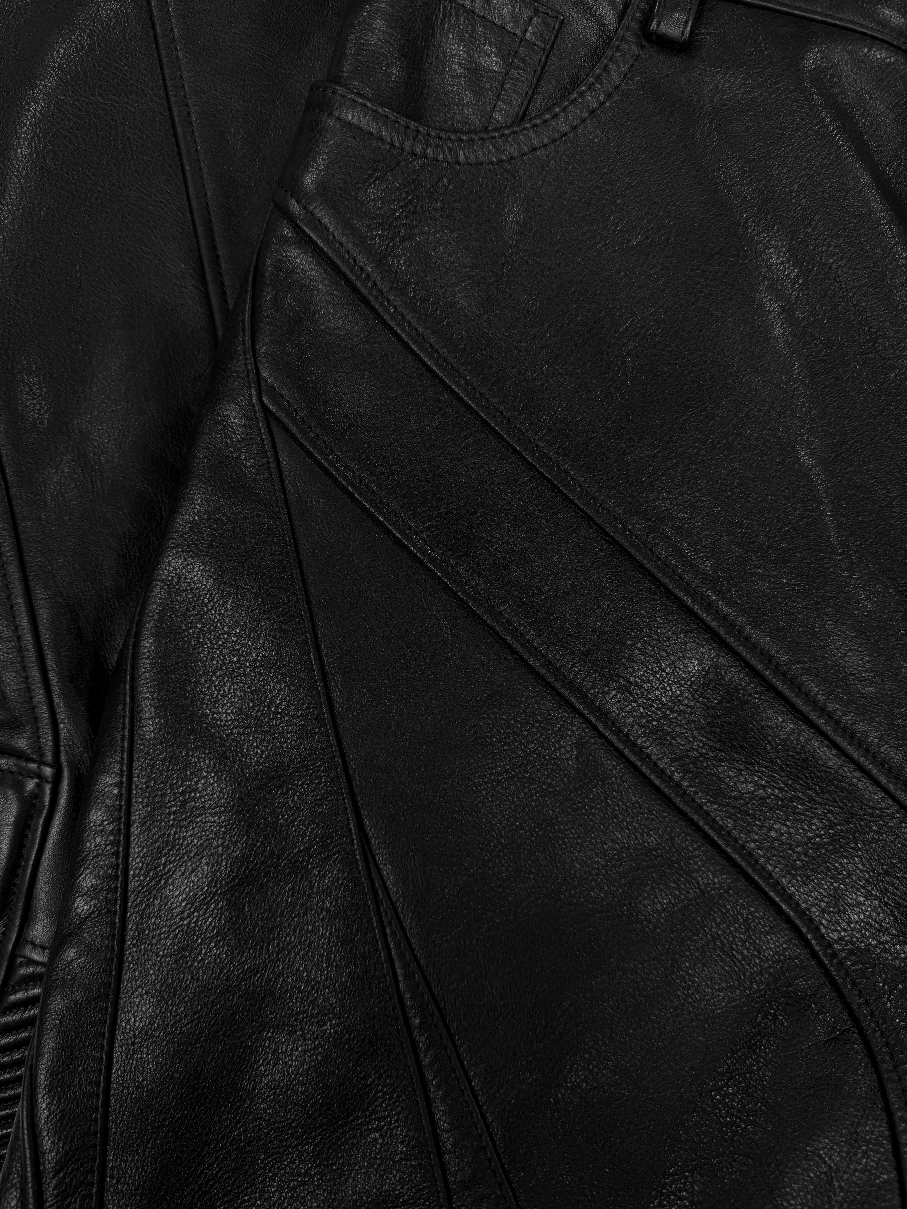 SS23 Balenciaga ‘Mud Show’ Black Leather Ribbed Moto Pants