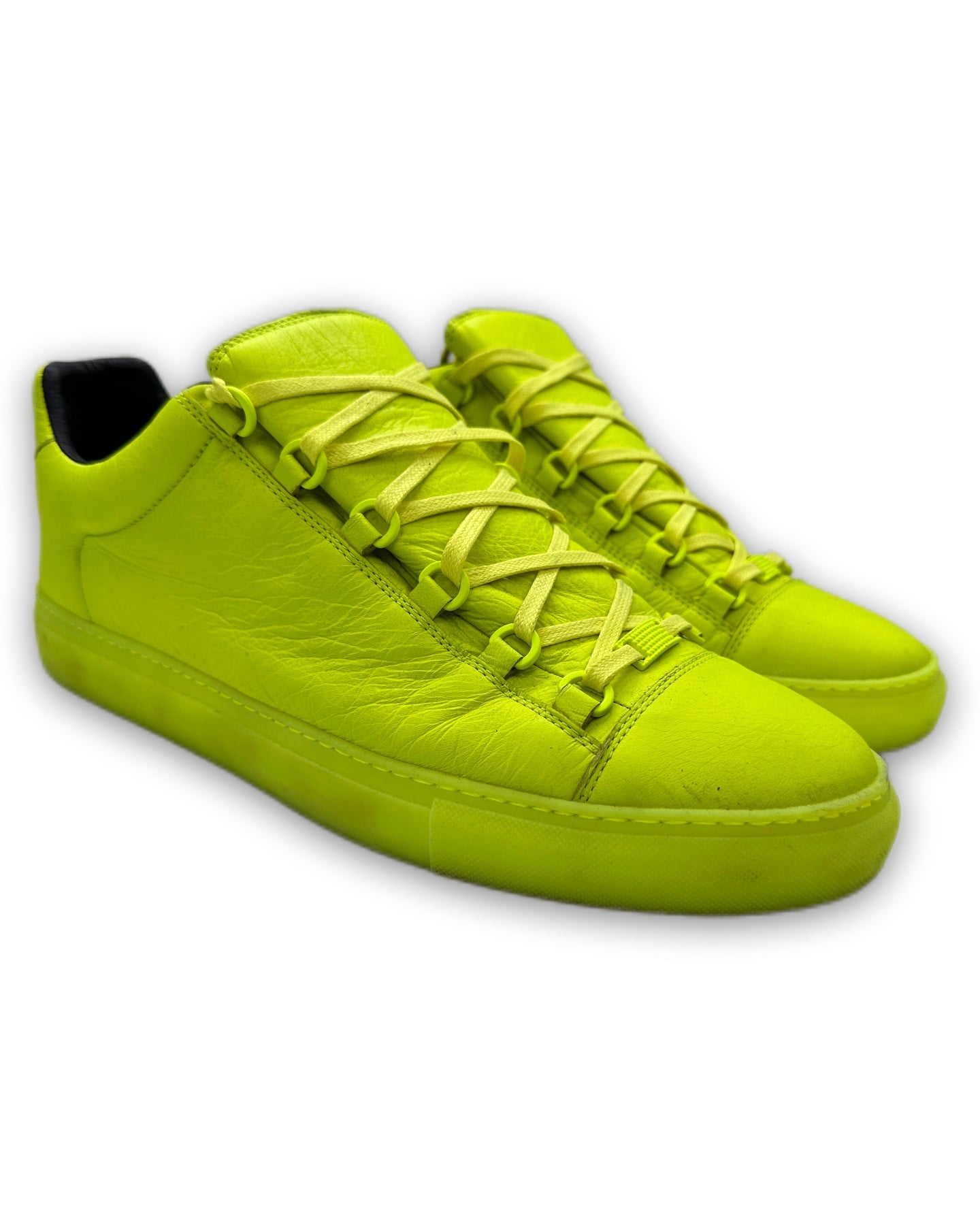 Balenciaga ‘Arena’ Neon Green Low-top Leather Sneakers