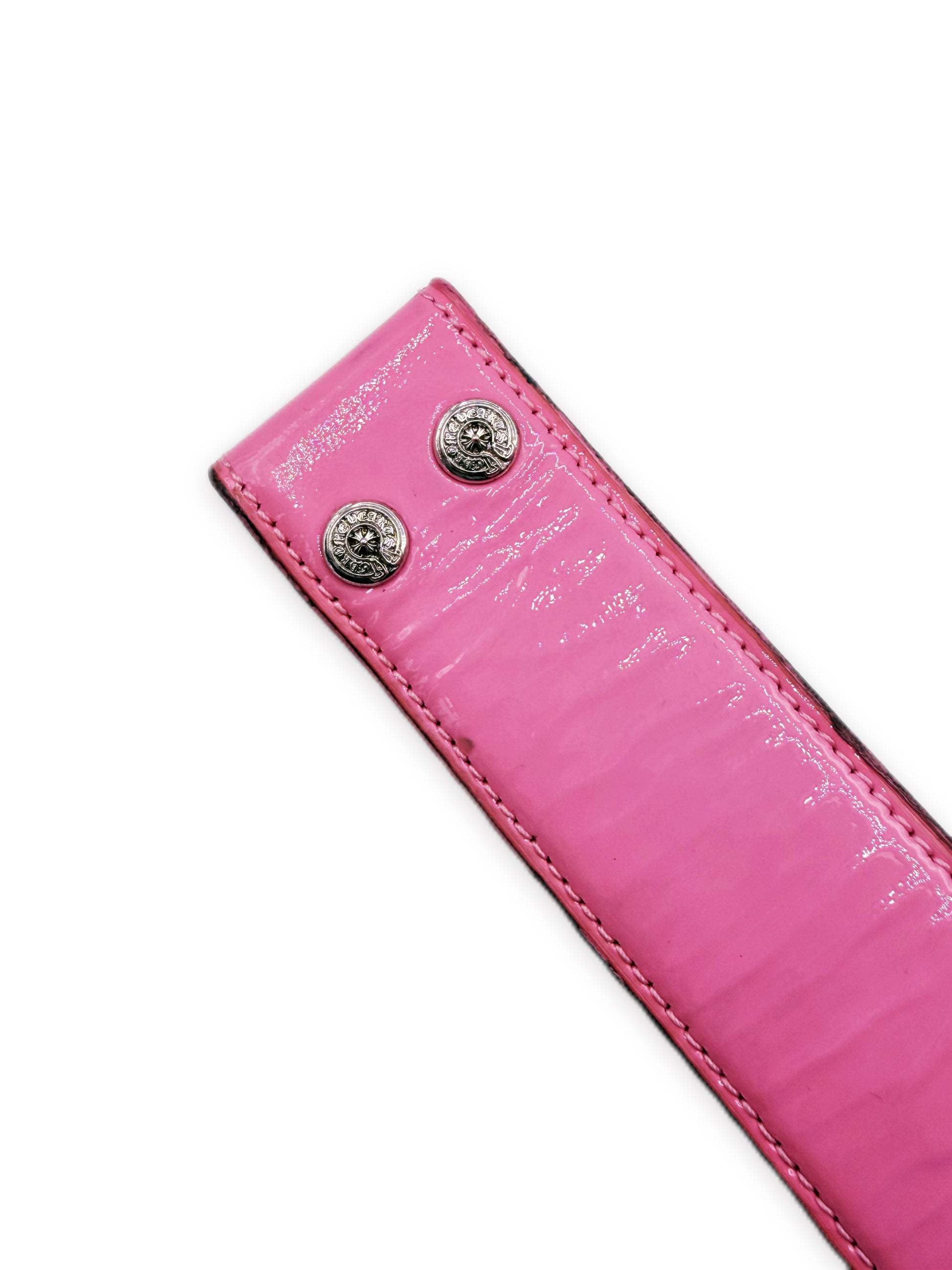 Chrome Hearts Patent Baby Pink / White Leather Rhodium Belt Strap