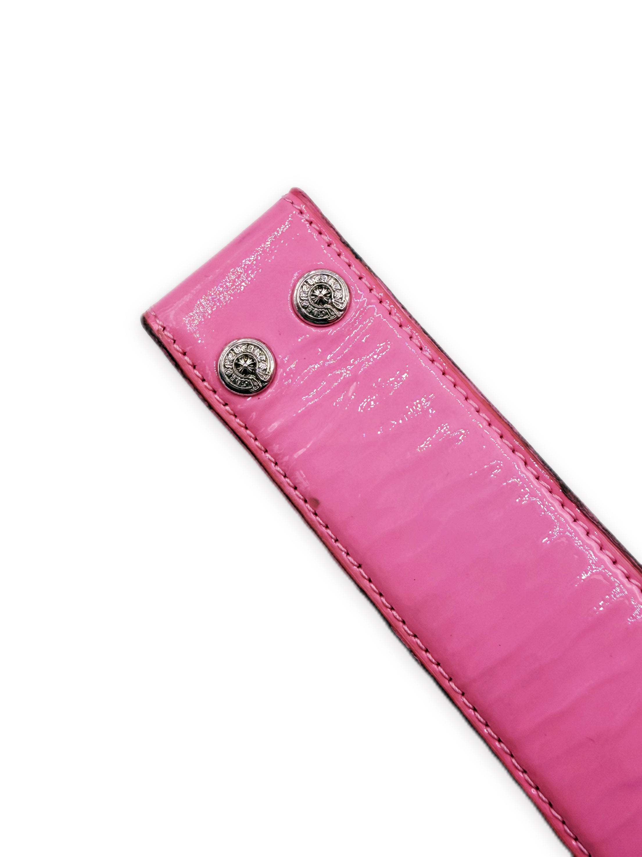 Chrome Hearts Patent Baby Pink / White Leather Rhodium Belt Strap