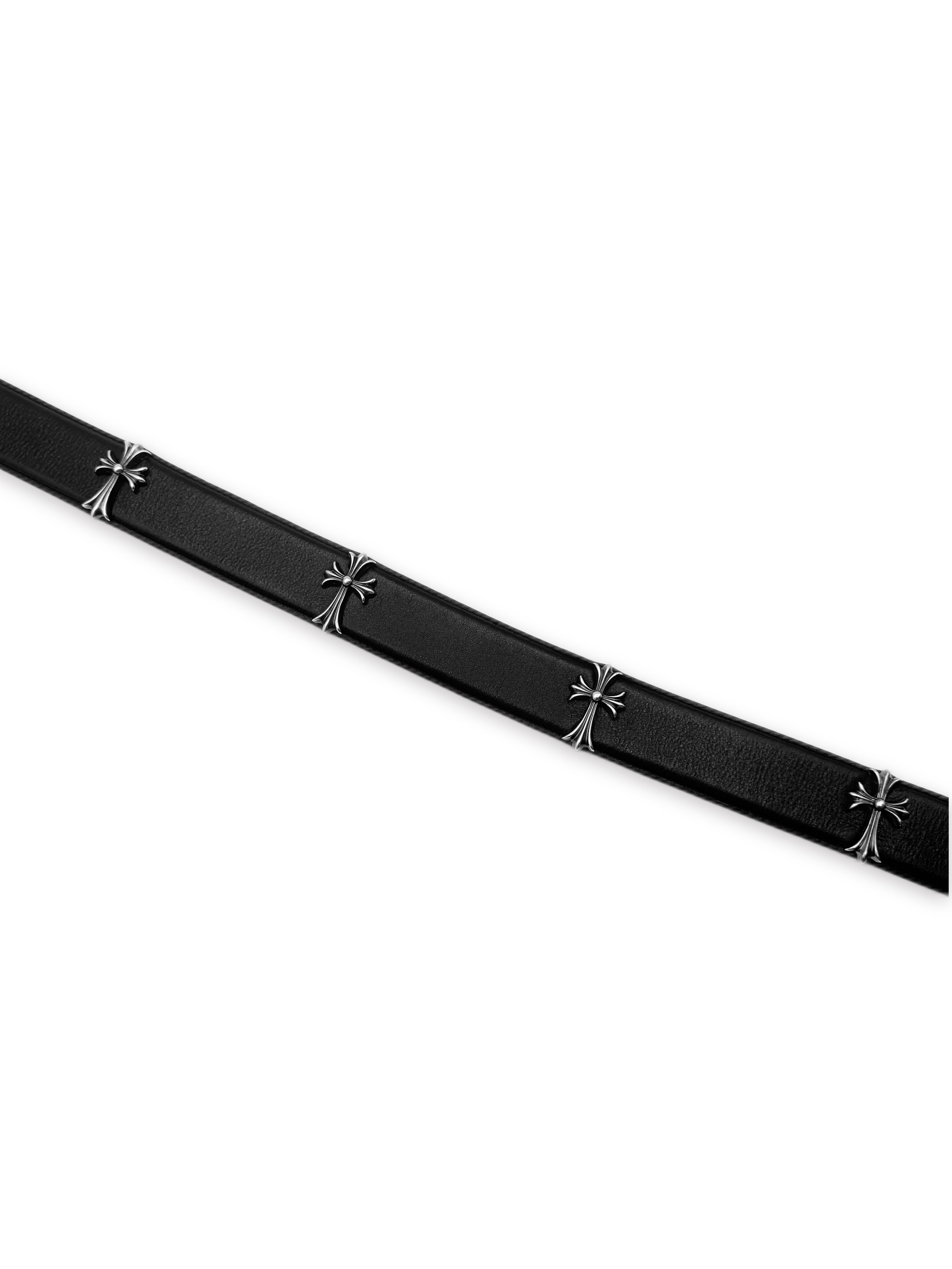 Chrome Hearts Cemetery Cross Pendant Black Leather .925 Silver Belt Strap