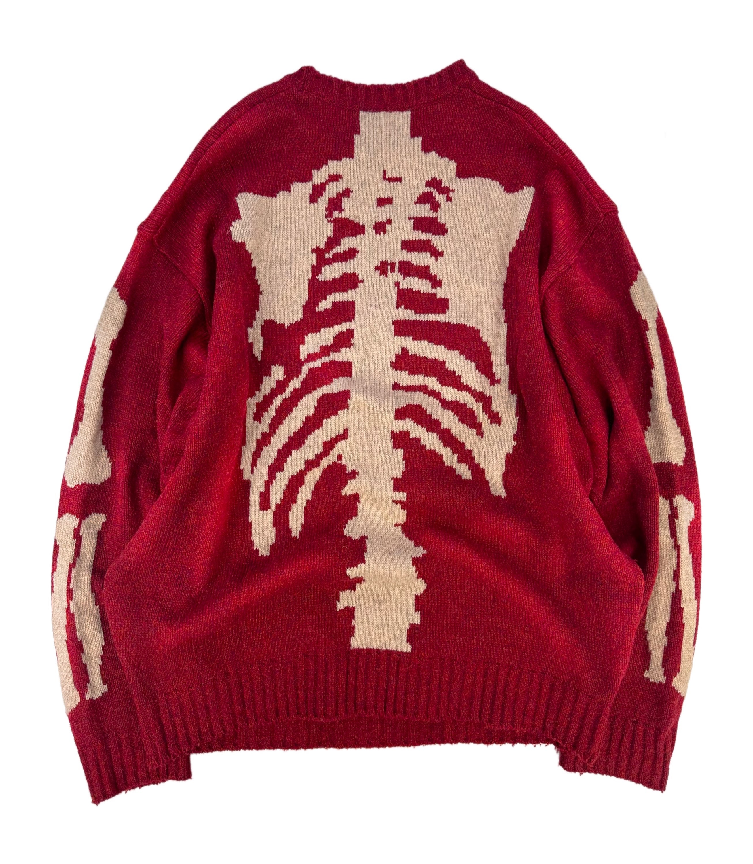 AW21 Kapital ‘Bone’ 5G Skeleton Knit Wool Burnt Red Sweater