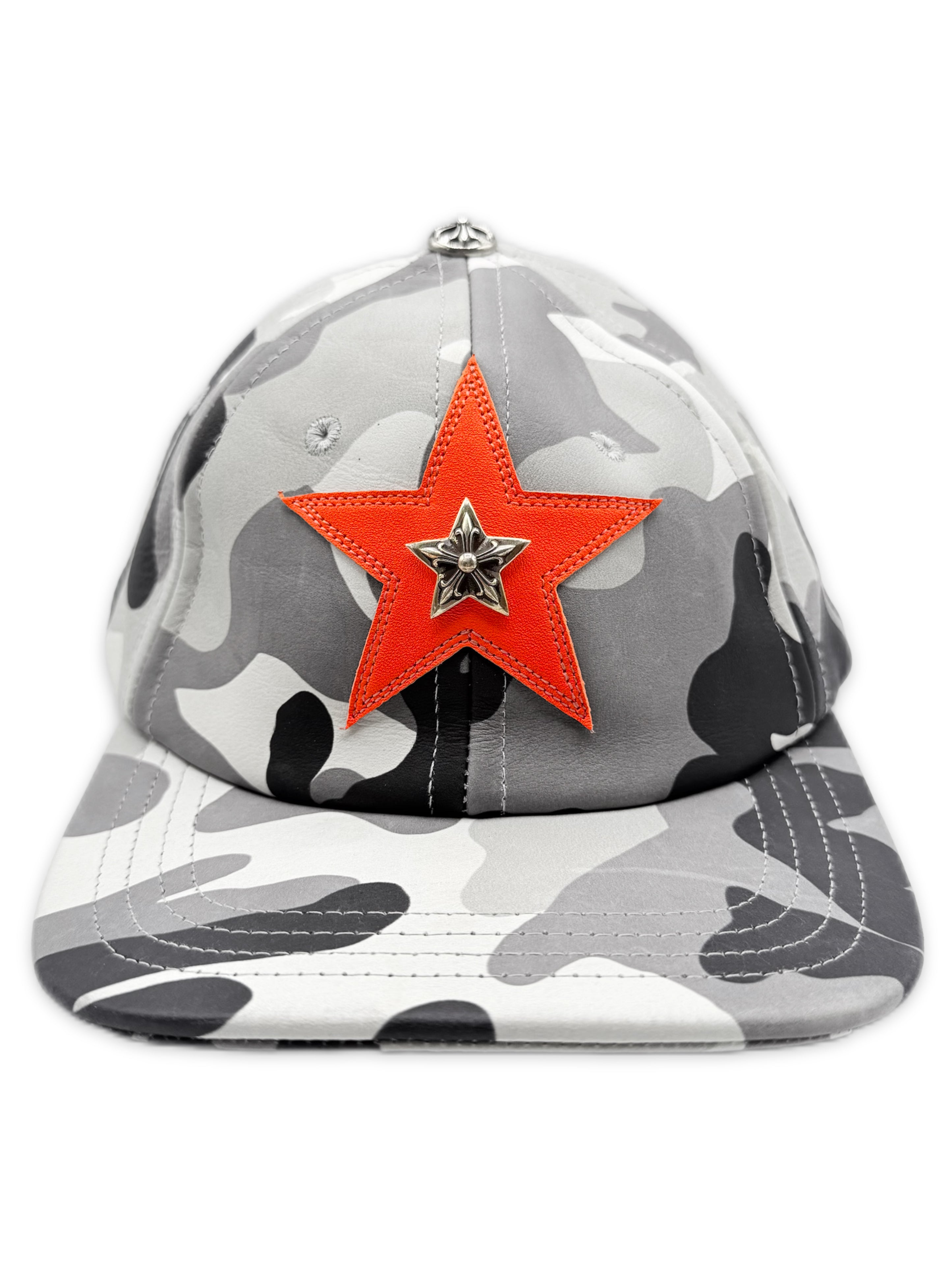 Chrome Hearts Leather Star Patch Snow Camo Gunslinger Strap Back Hat