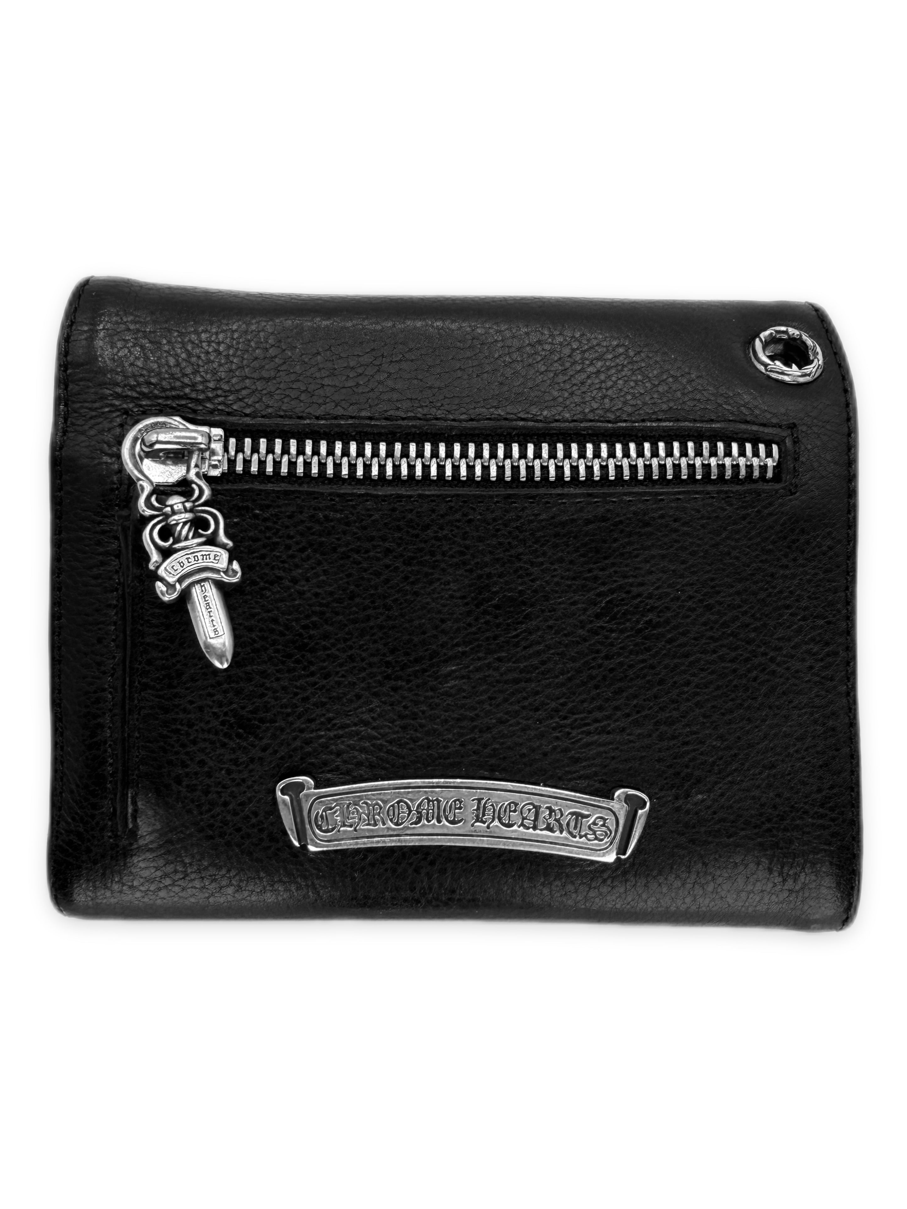 Chrome Hearts Mini Wave Tri Fold Dagger Zip Leather Wallet