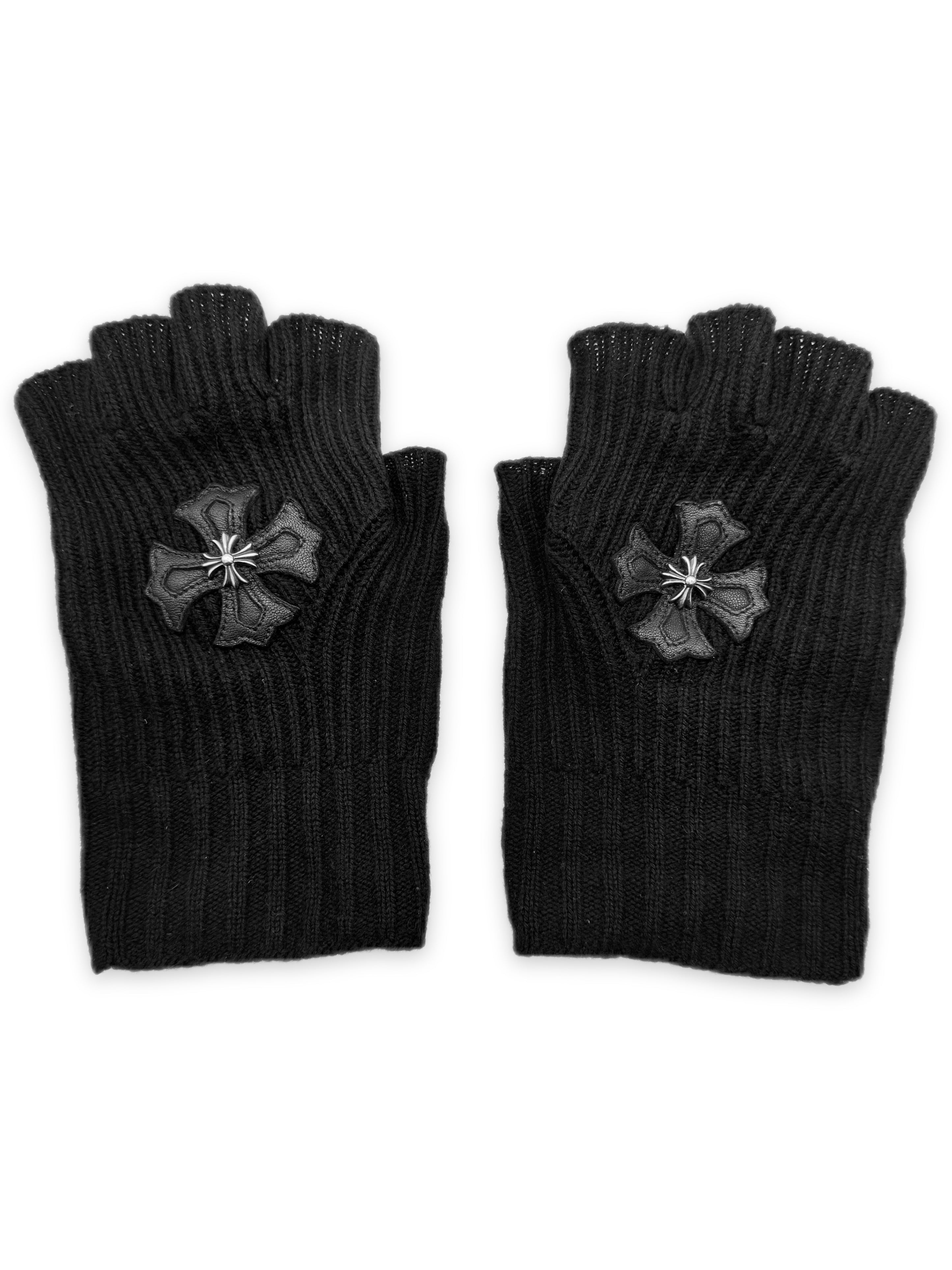 Chrome Hearts Leather Plus Patch Sticky Cashmere Fingerless Gloves