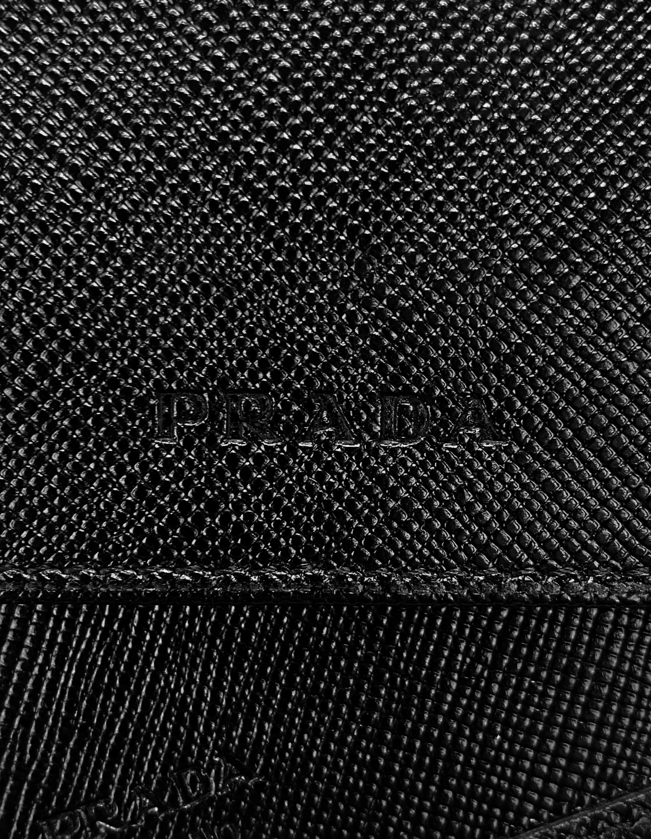 Prada Black Bifold Embossed Logo Woven Wallet