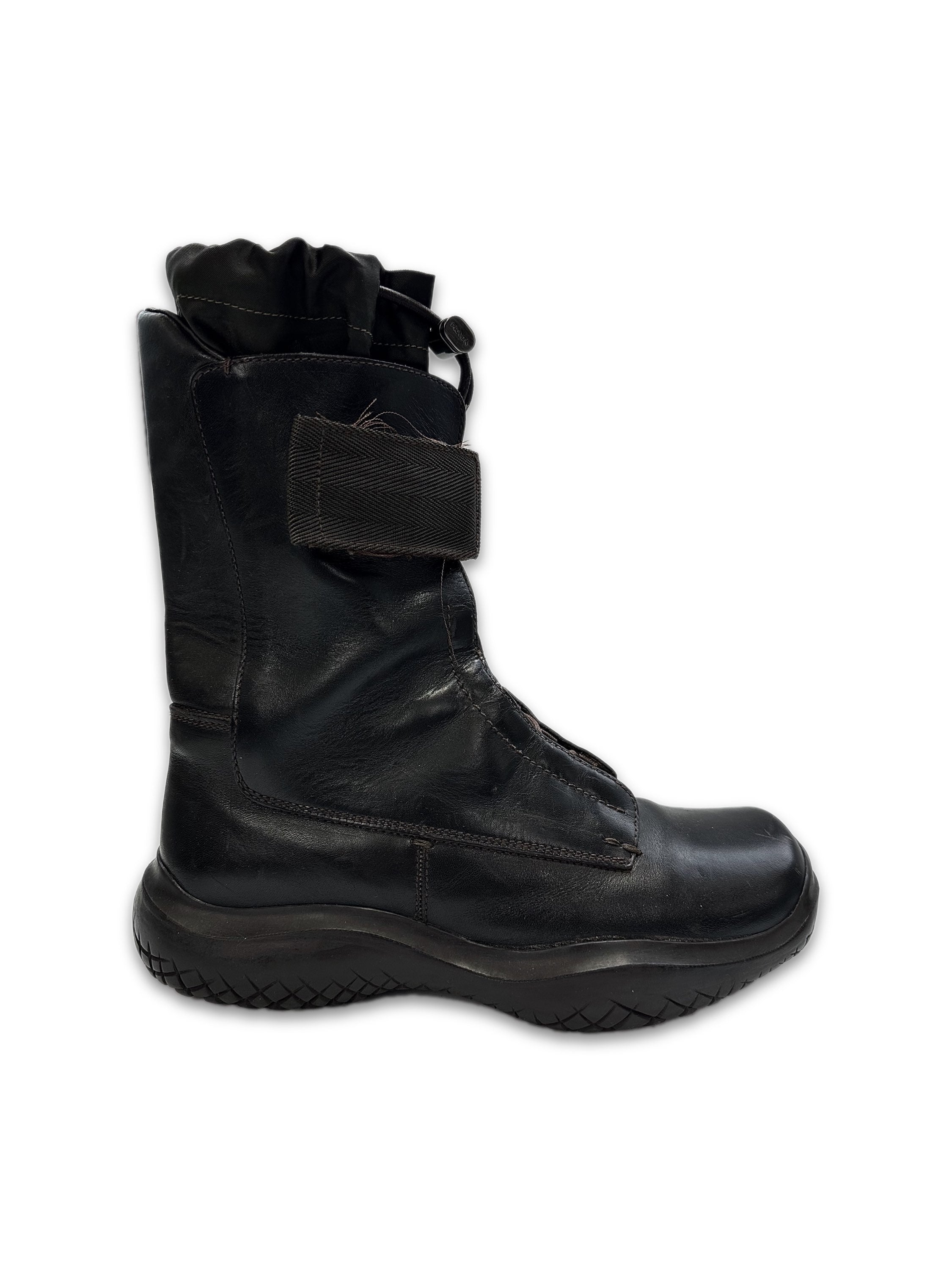 00s Prada High-top Brown Leather Silver Hiking Boots