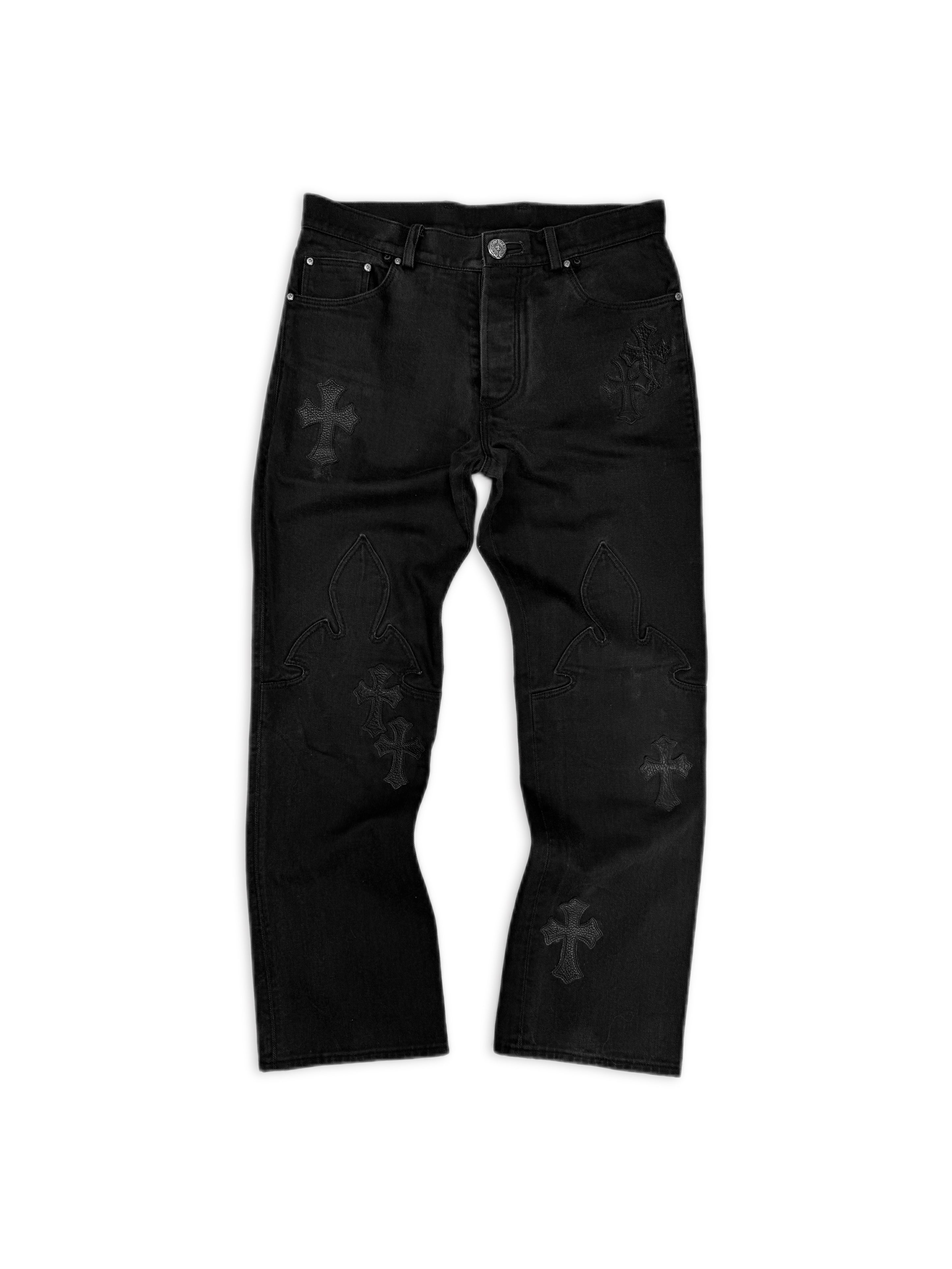 Chrome Hearts 11 Cross Patch Fleur Knee Black .925 Silver Denim