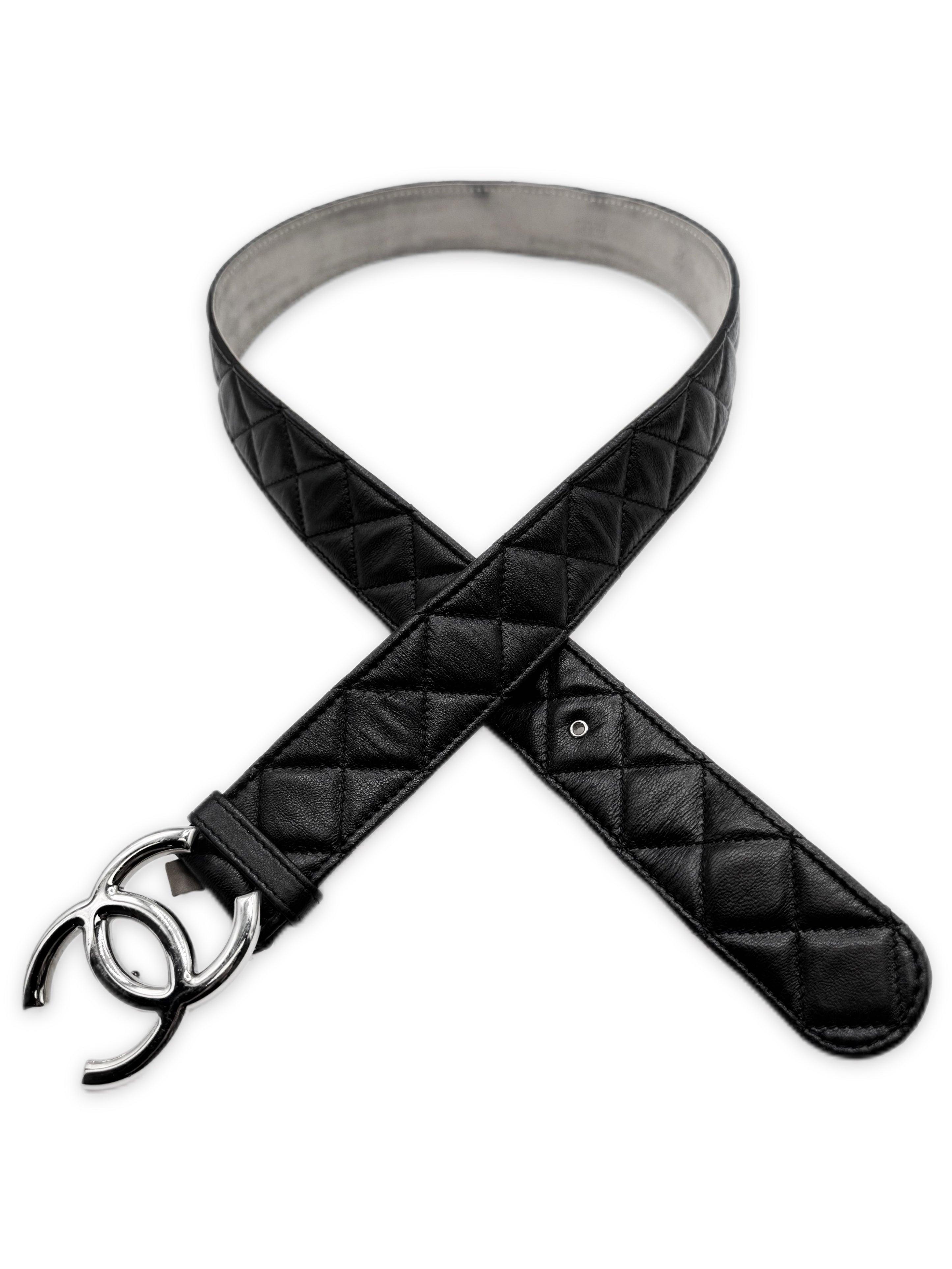 Chanel Double CC Black Quilted Lambskin Leather Caviar Belt