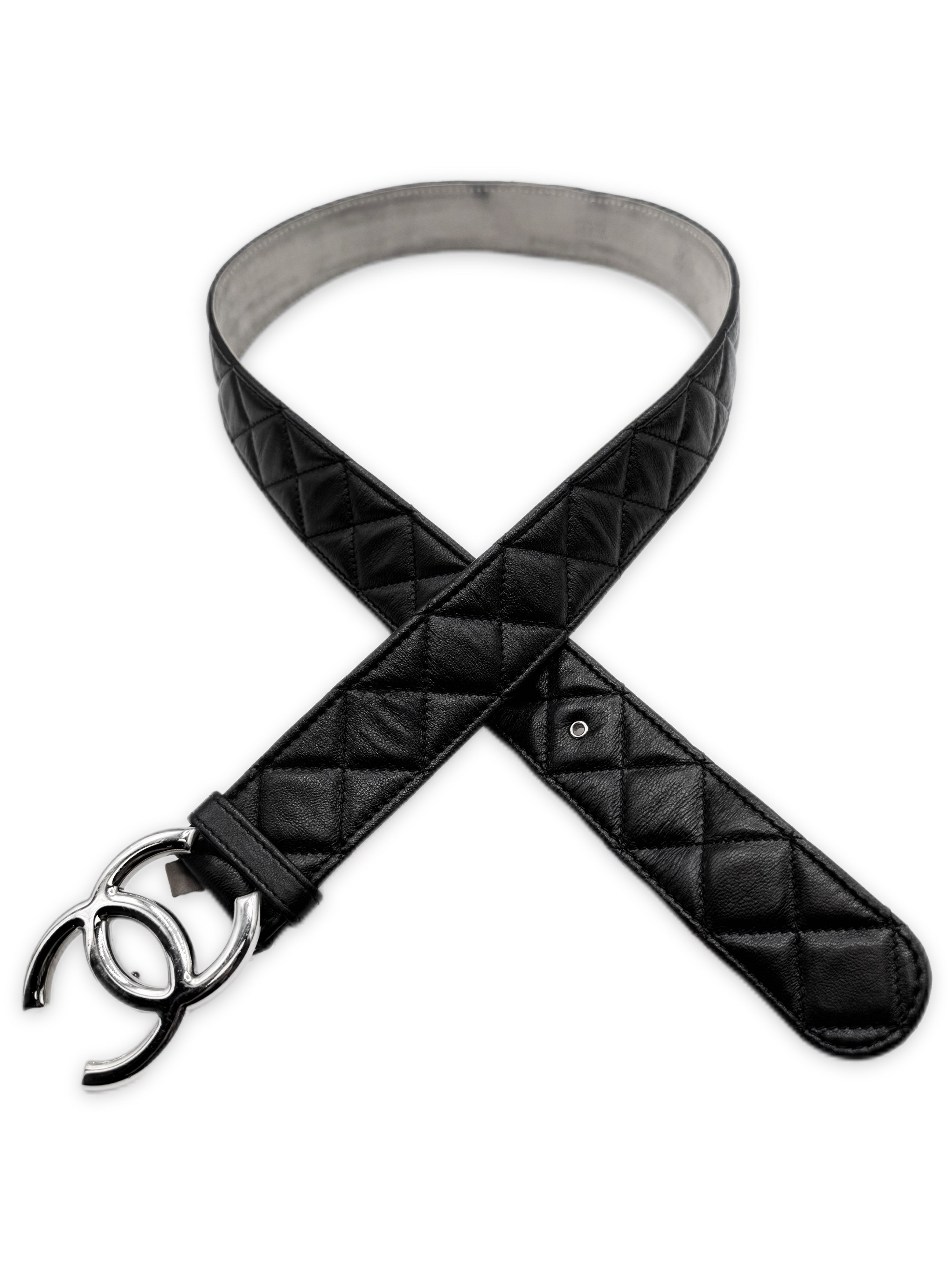 Chanel Double CC Black Quilted Lambskin Leather Caviar Belt