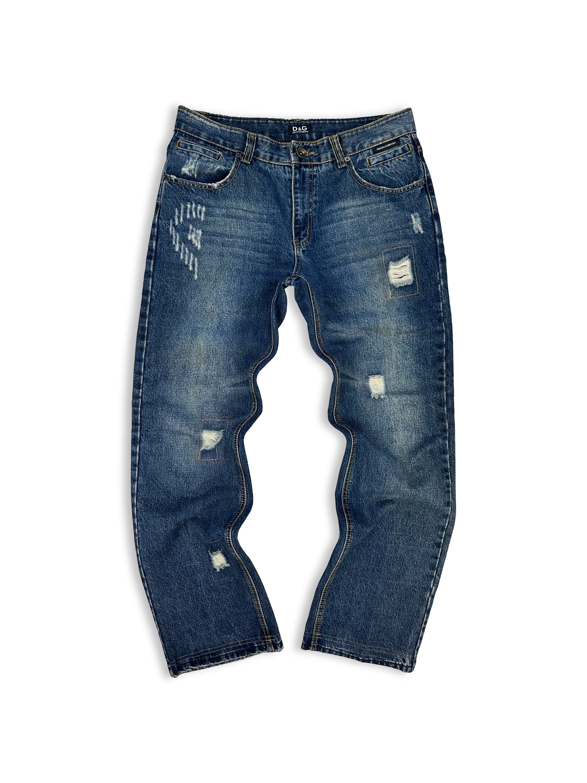 00s Dolce & Gabbana ‘Patchwork’ Wide Cut Indigo Denim