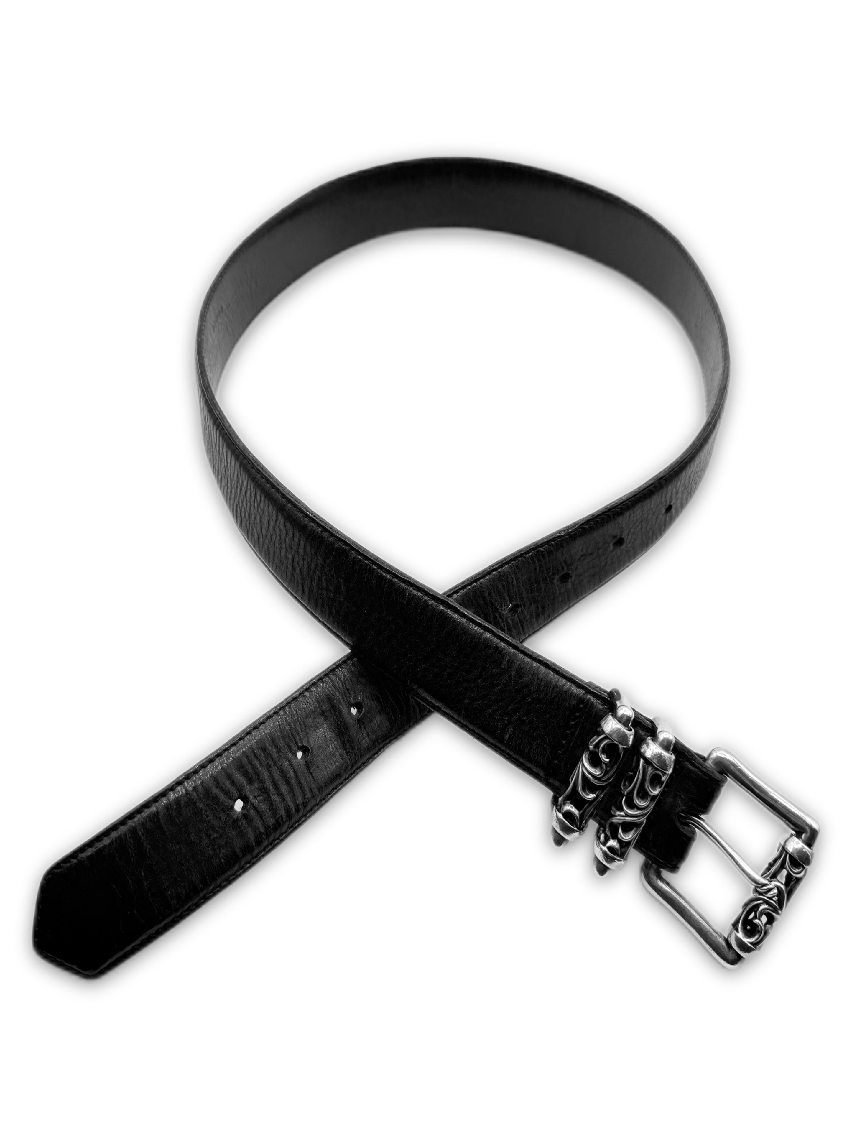 Chrome Hearts Double Roller .925 Silver Black Leather Belt