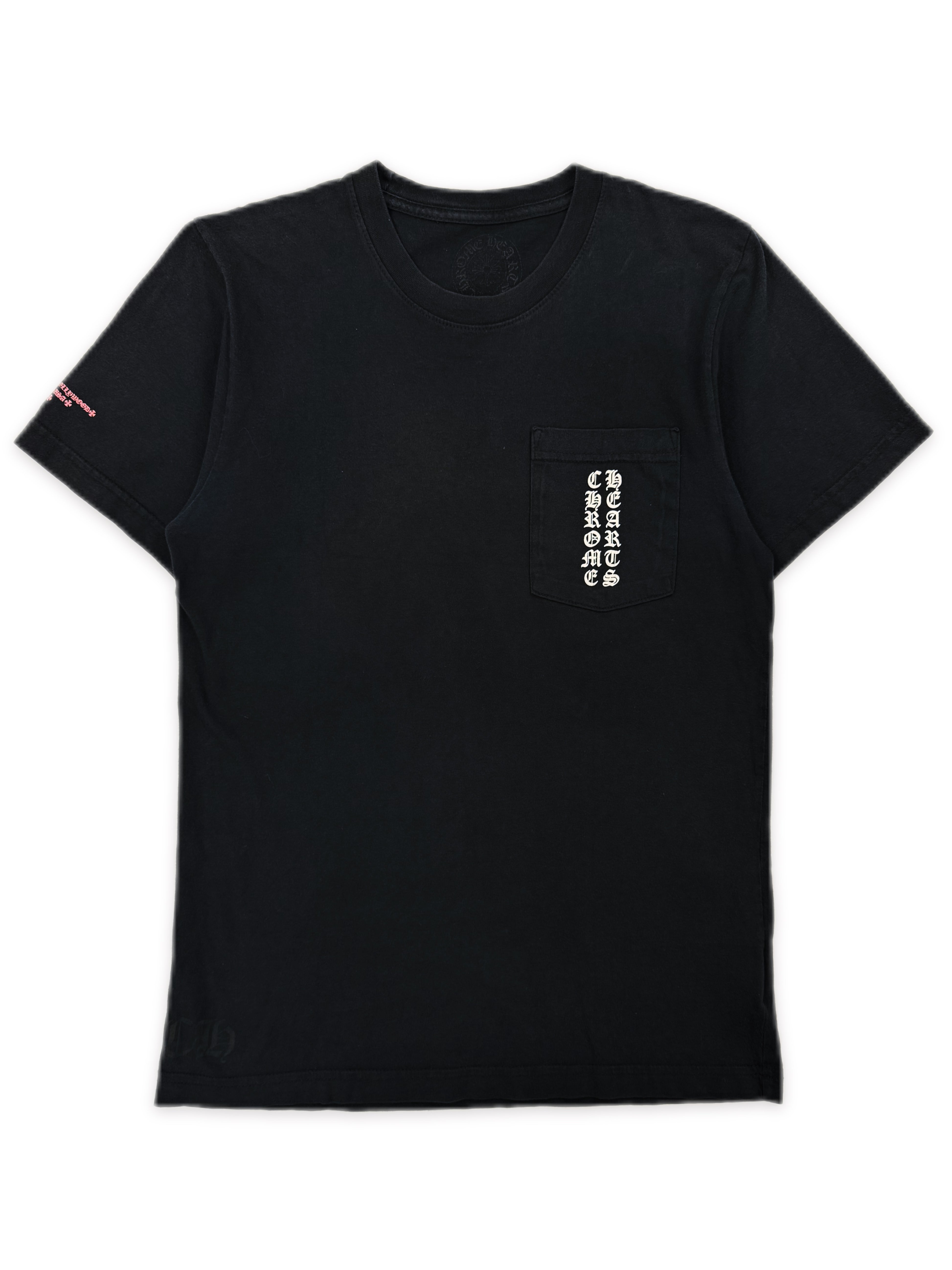 Chrome Hearts Pink Hollywood Vertical Logo Fuck You Black Logo T-Shirt