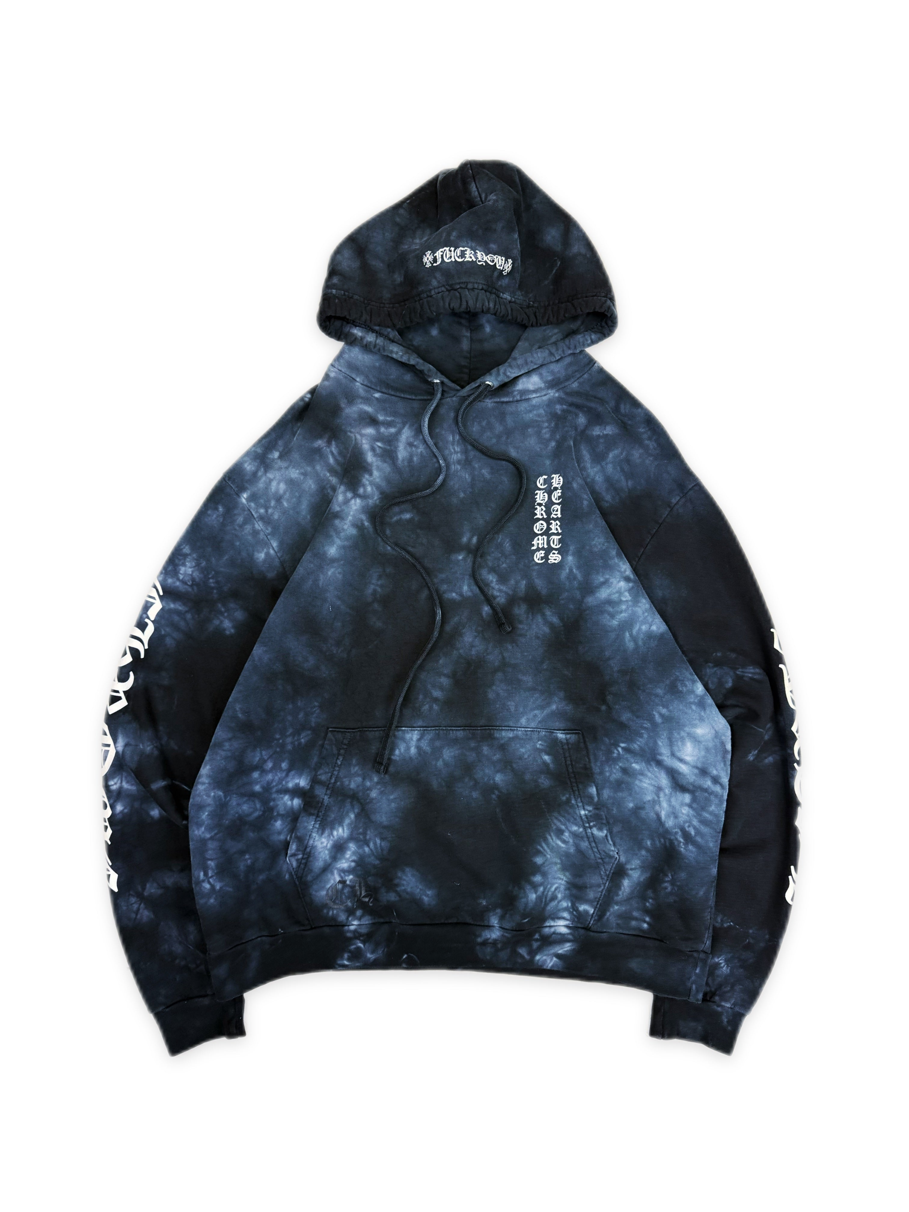 Chrome Hearts Tie Dye Blue ‘Fuck You’ Horseshoe Logo Hoodie