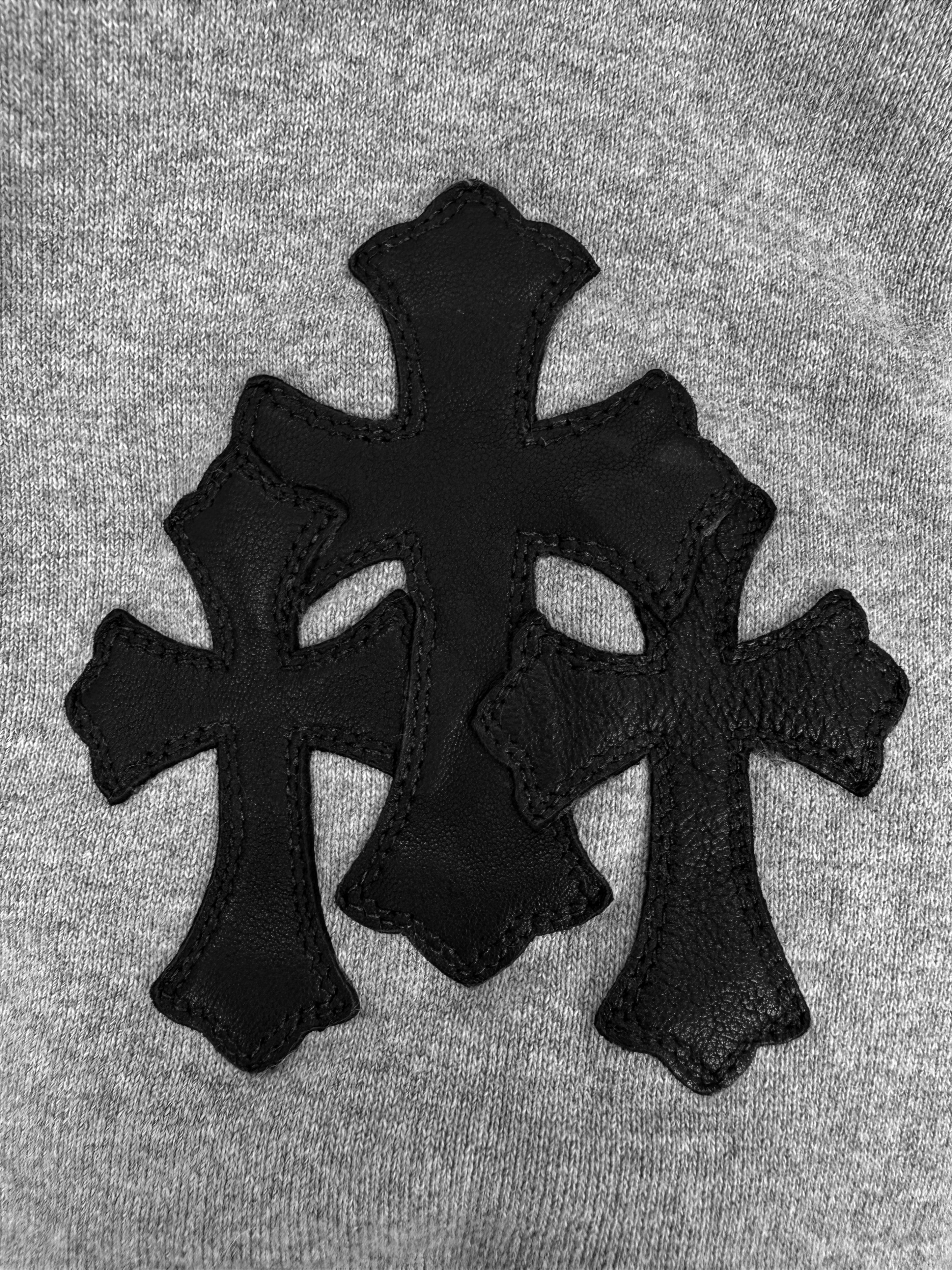 Chrome Hearts ‘Paper Jam’ Triple Cross Patch Grey Crewneck Sweater