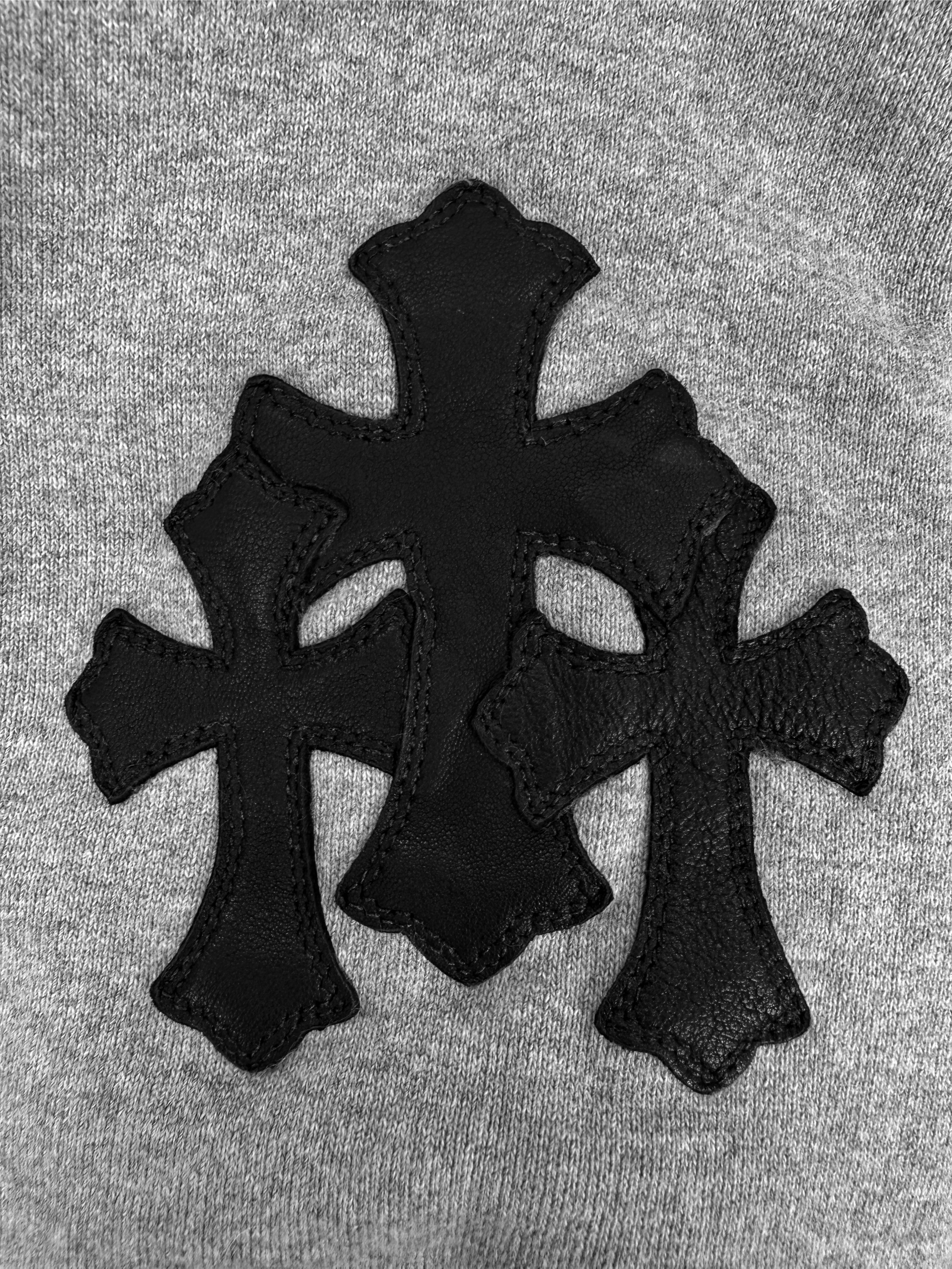 Chrome Hearts ‘Paper Jam’ Triple Cross Patch Grey Crewneck Sweater