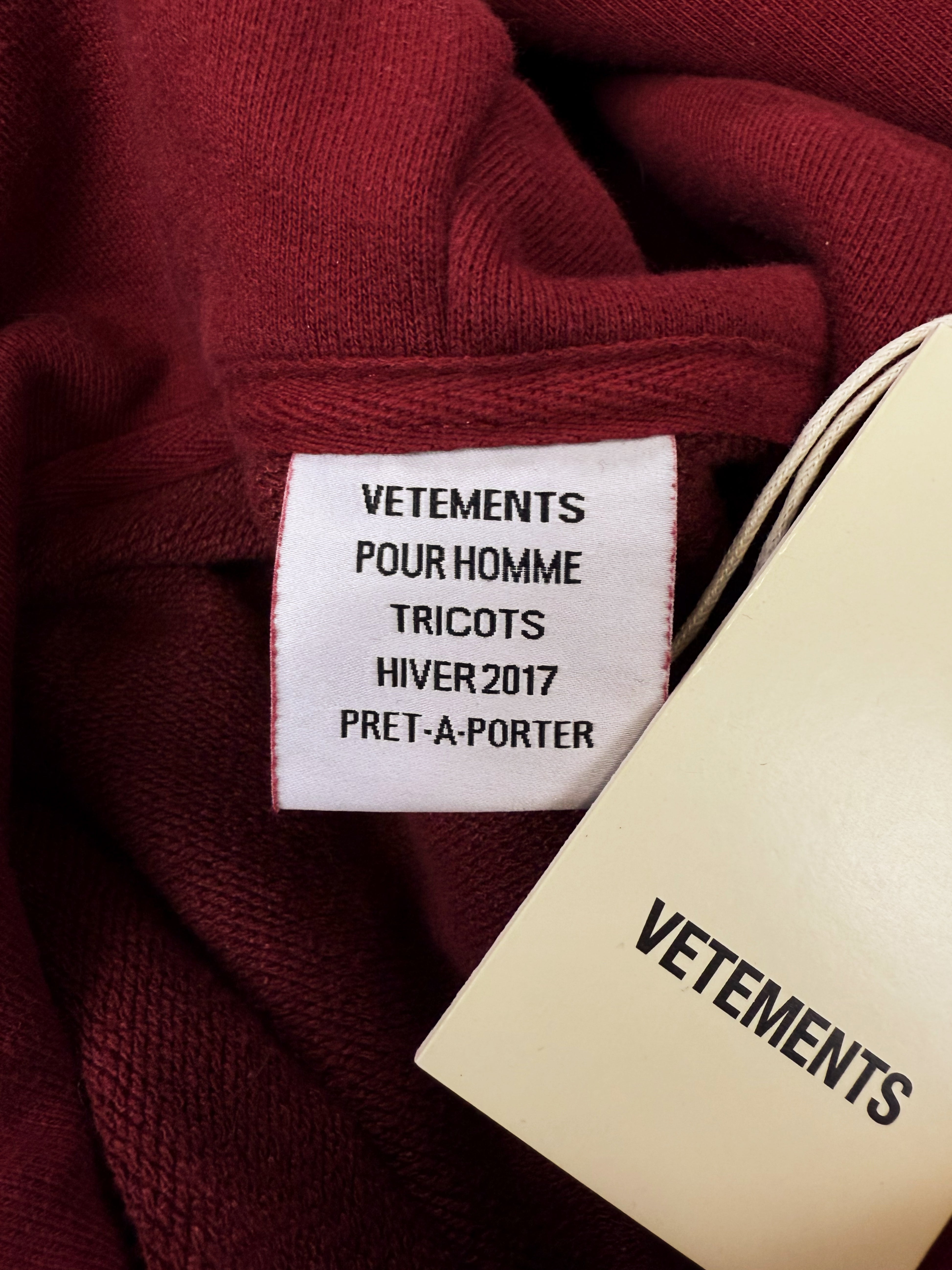 AW17 Vetements Homme ‘Bridges I Burn’ Burgundy Slogan Hoodie