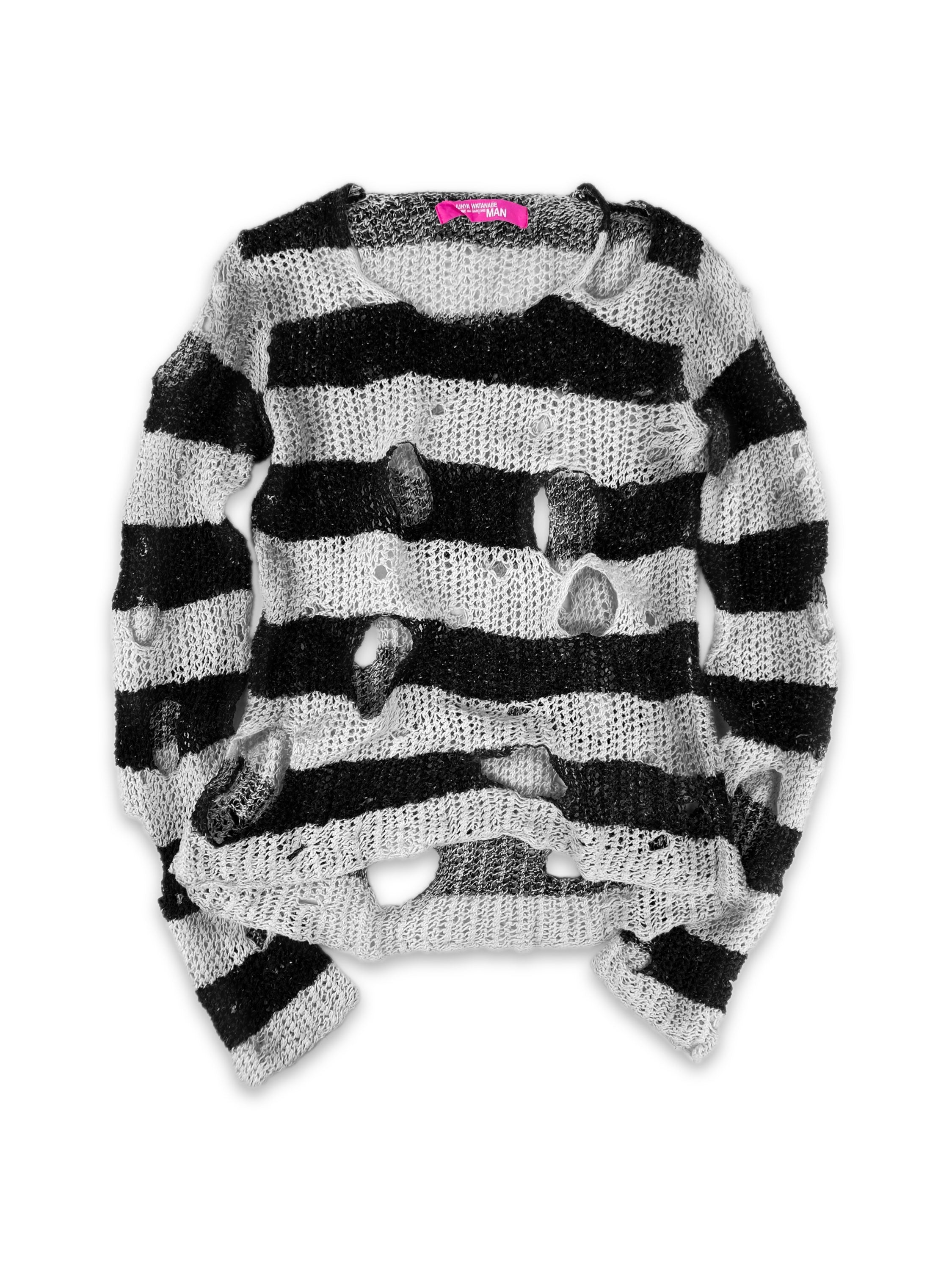 AW14 Junya Watanabe ‘Striped’ Loose Gauge Distressed Knit Sweater