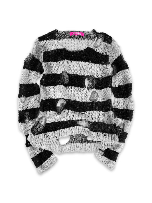 AW14 Junya Watanabe ‘Striped’ Loose Gauge Distressed Knit Sweater