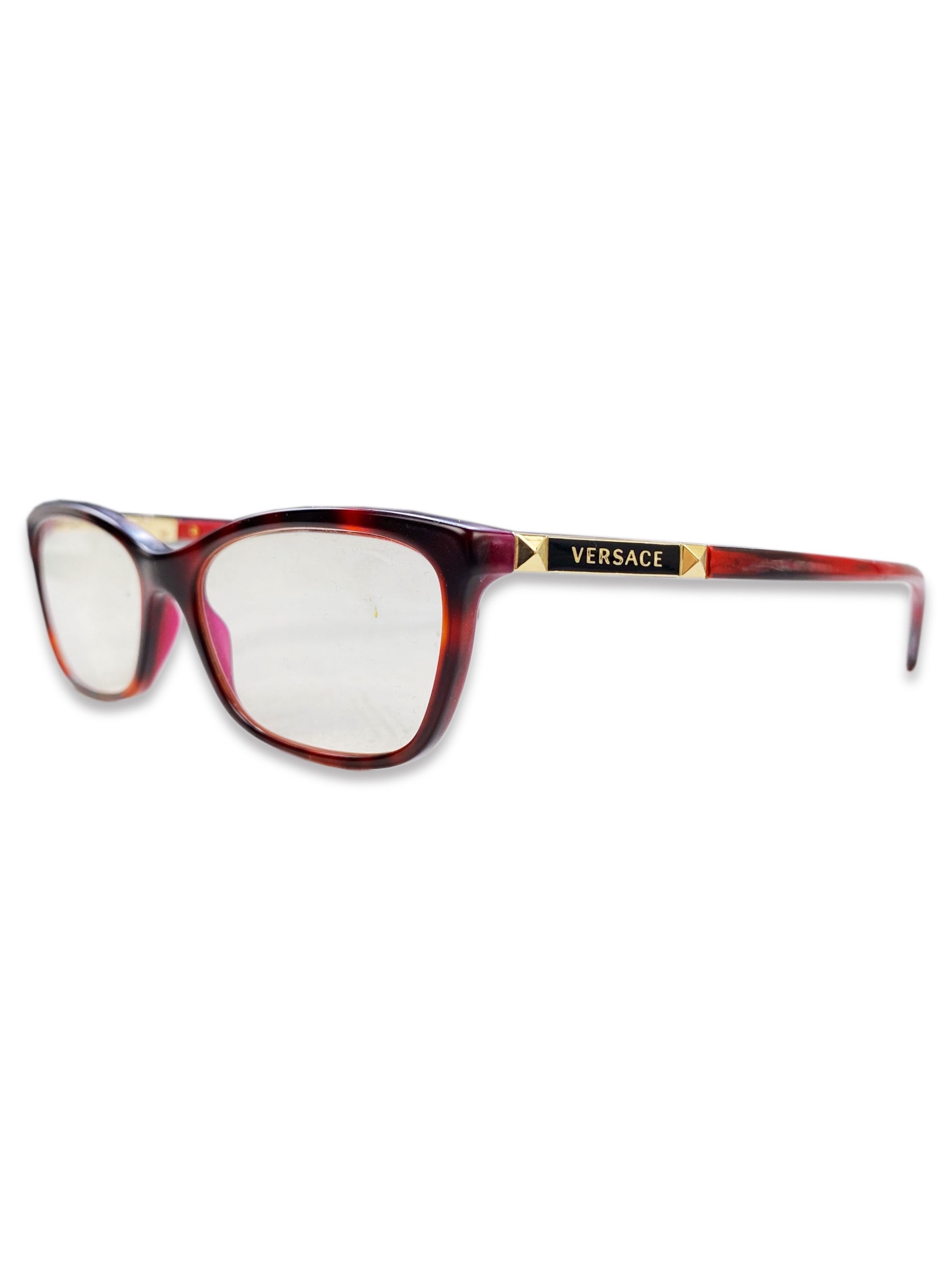 Versace Blood Red Metallic Rounded Frame Glasses