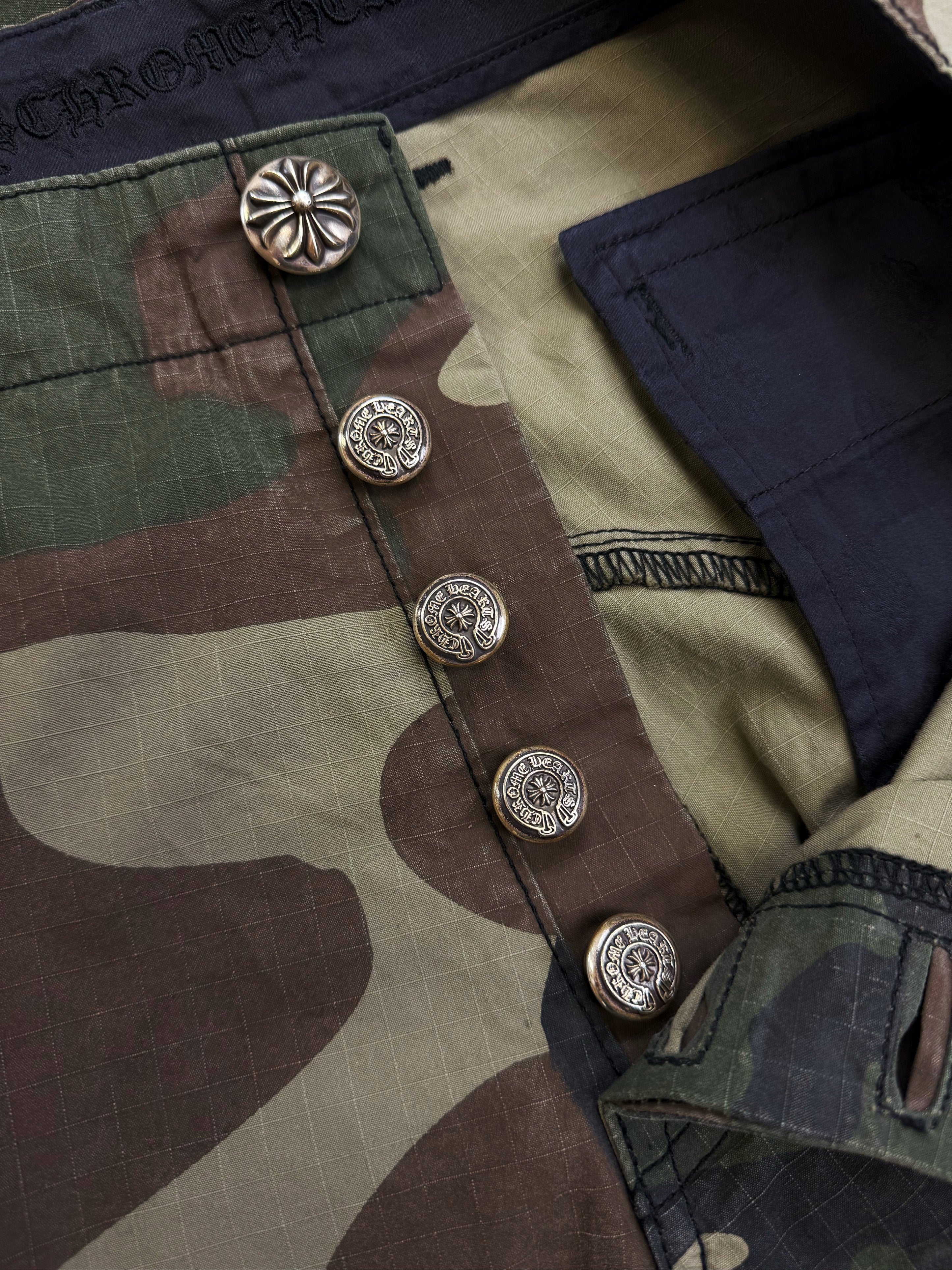 Chrome Hearts Leather Cross Patch Camo Multi Pocket Cargo Pants