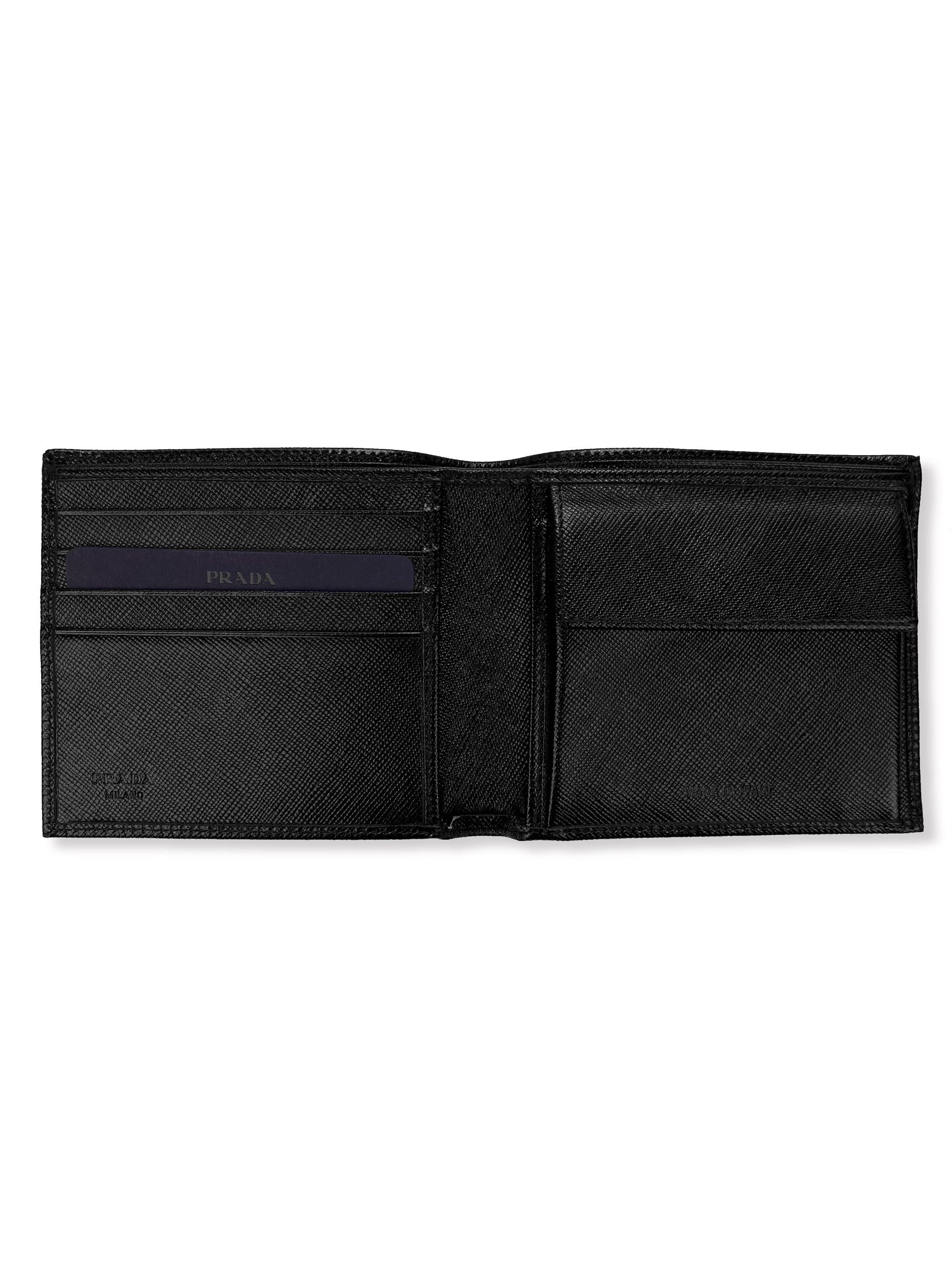 Prada Black Bifold Embossed Logo Woven Wallet