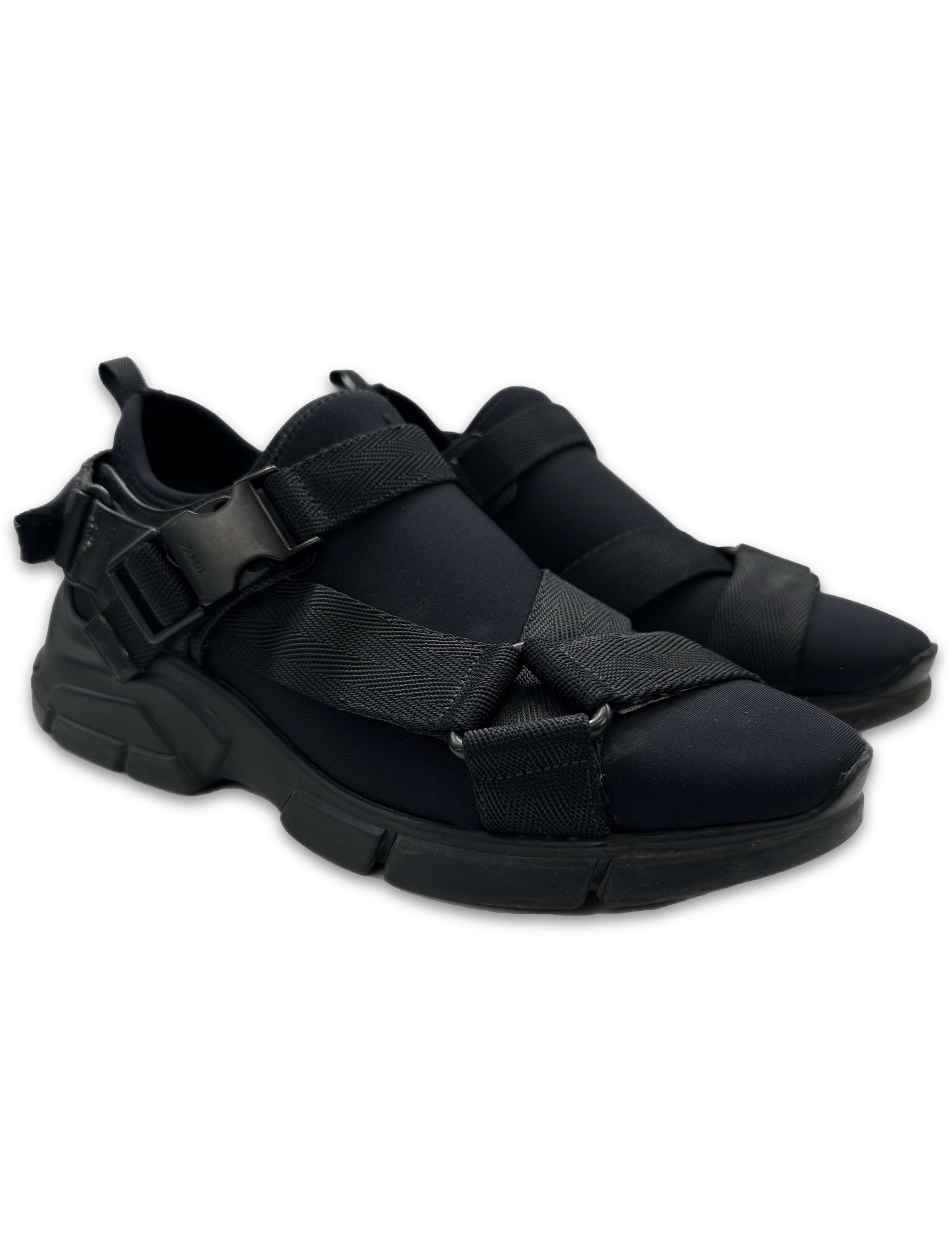 Prada ‘Buckle’ Neoprene Black Strap Low-top Sneakers