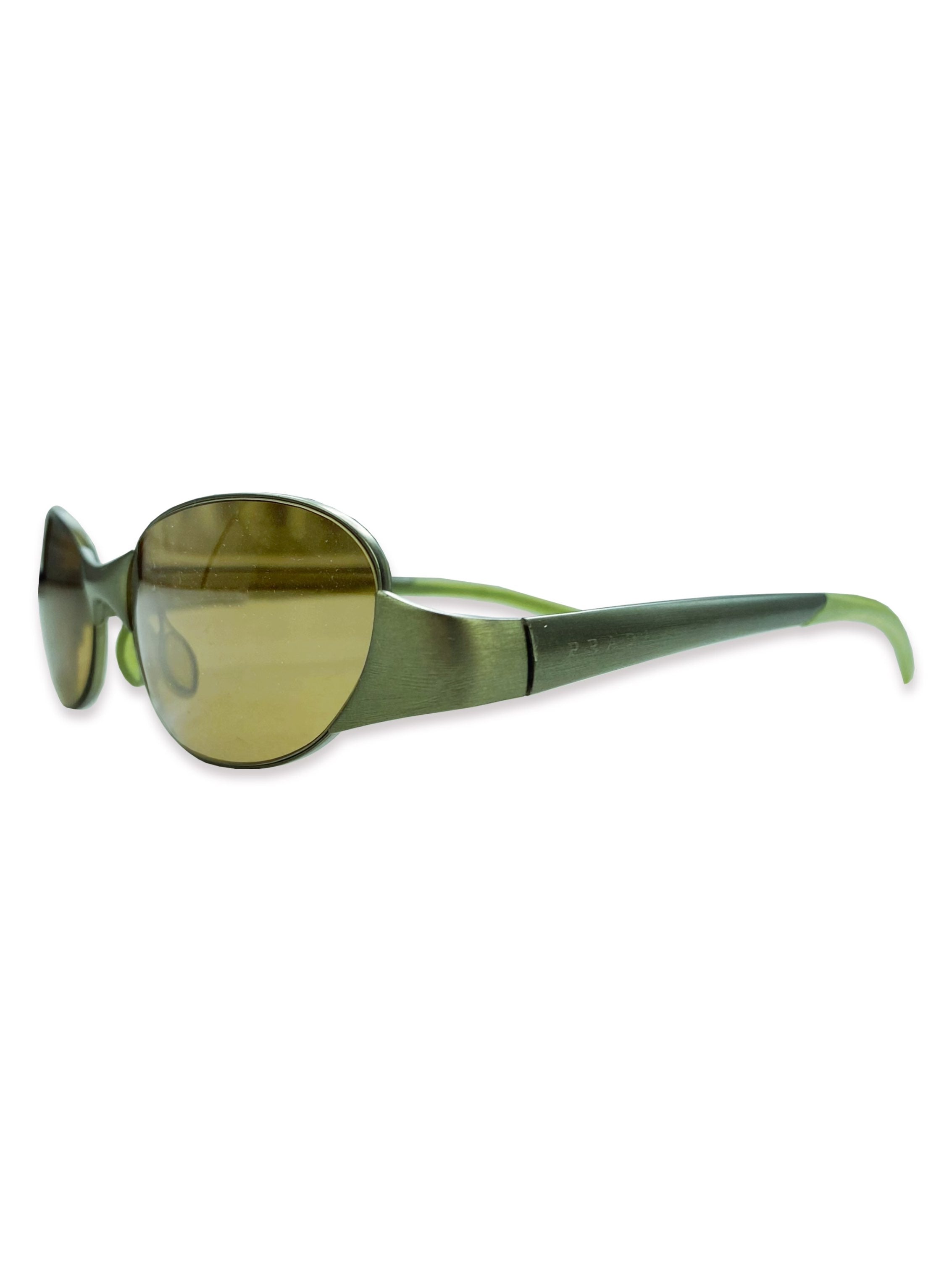 2000’s Prada Olive Green Metallic Matte Tinted Sunglasses