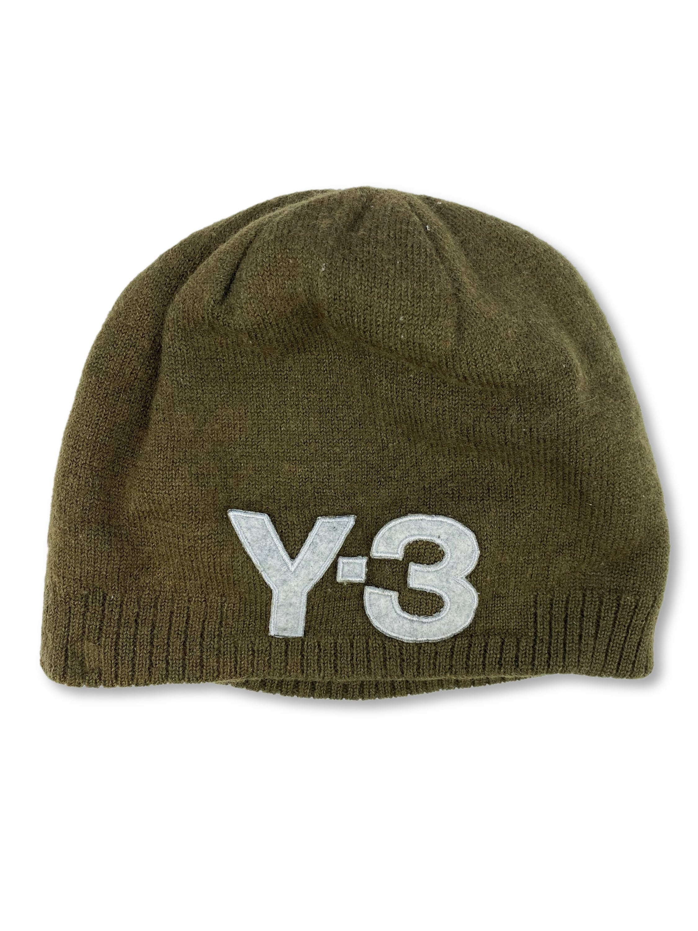 Yohji Yamamoto Y-3 Olive Green Logo Knitted Skull Cap Beanie