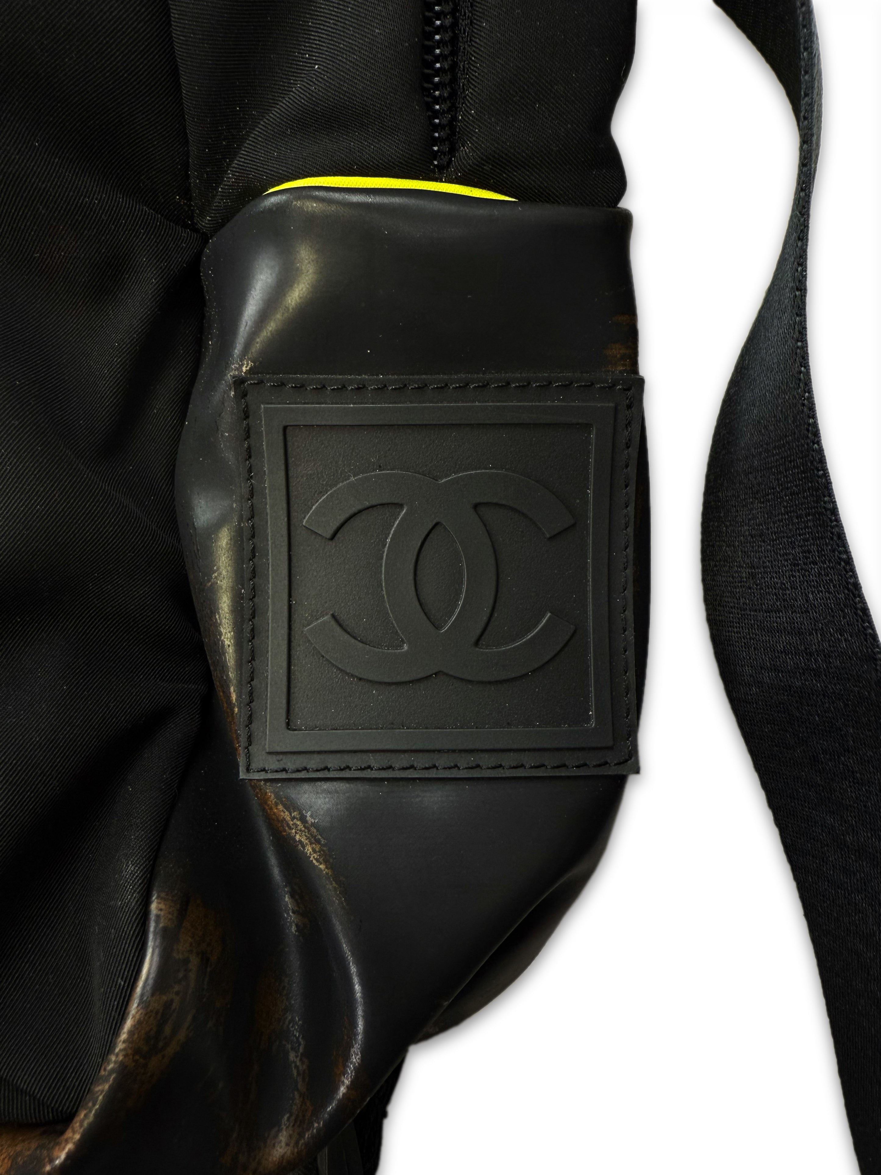 2005 Chanel Sport Neon Green Nylon Logo Backpack