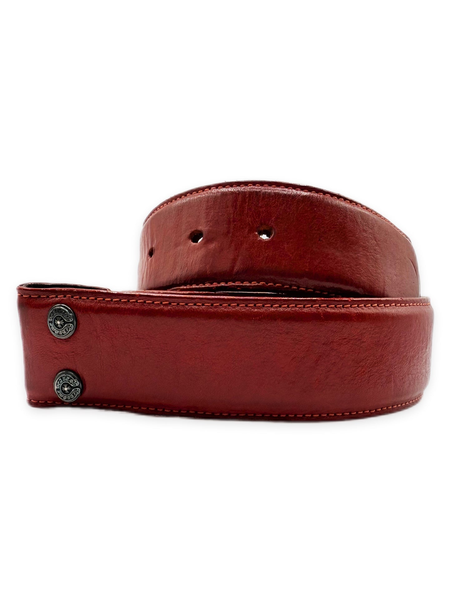 Chrome Hearts Dark Red .925 Silver Leather Belt Strap