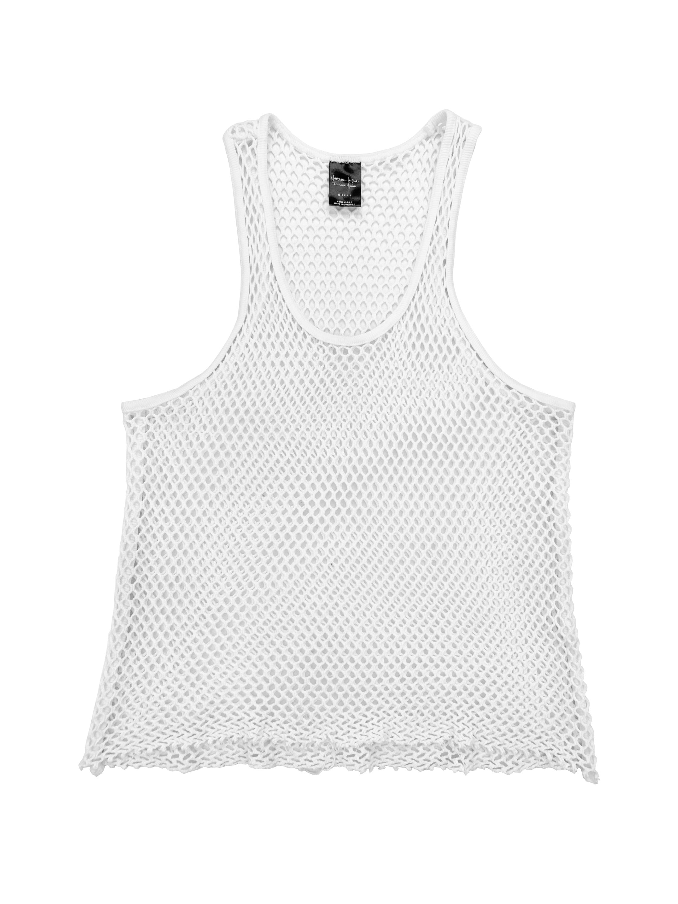 SS04 Number (N)ine Mesh Fishnet Raw Hem Tank Top