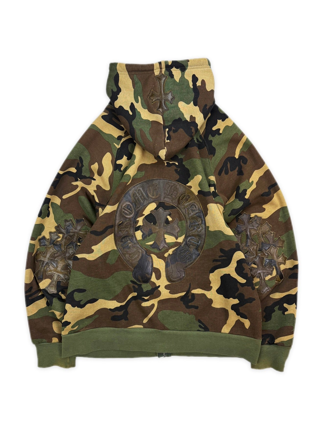 Chrome Hearts Green Camo Flooded Cross Patch Horse Shoe Thermal Lined Zip Hoodie