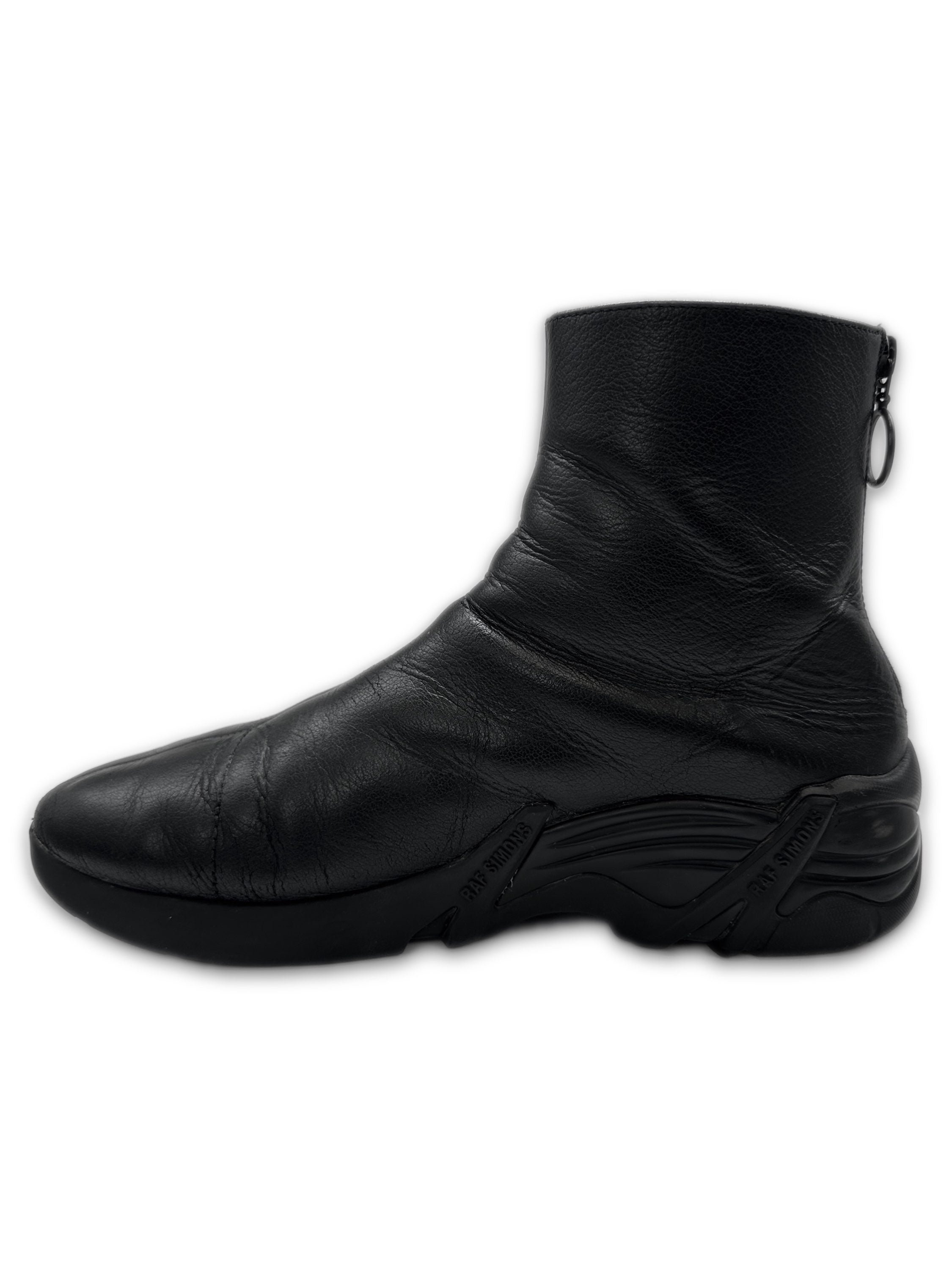 SS21 Raf Simons ‘Cylcon’ Black Leather Back-zip Boots