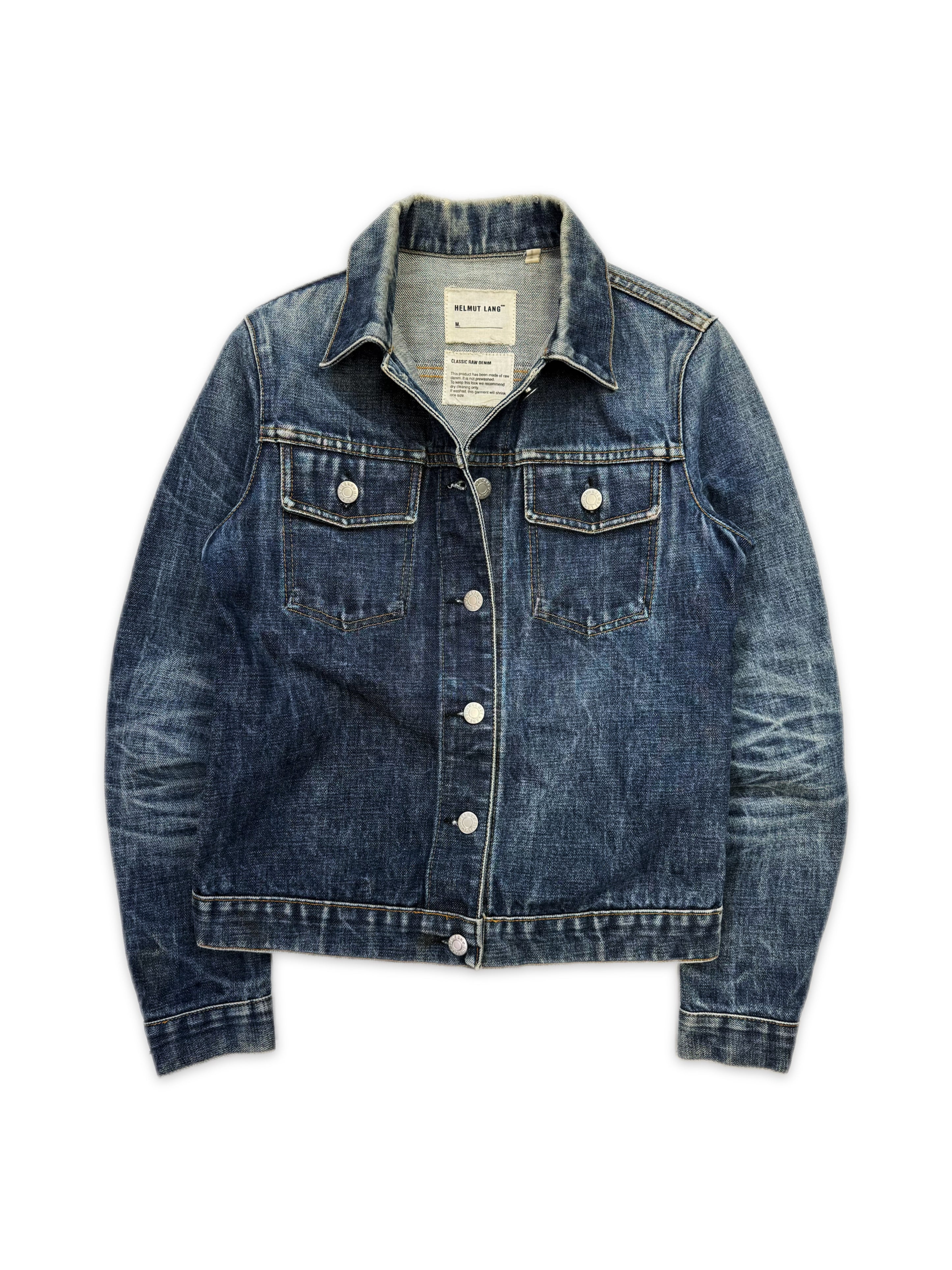 00s Helmut Lang Classic Cut Raw Blue Whiskered Denim Jacket