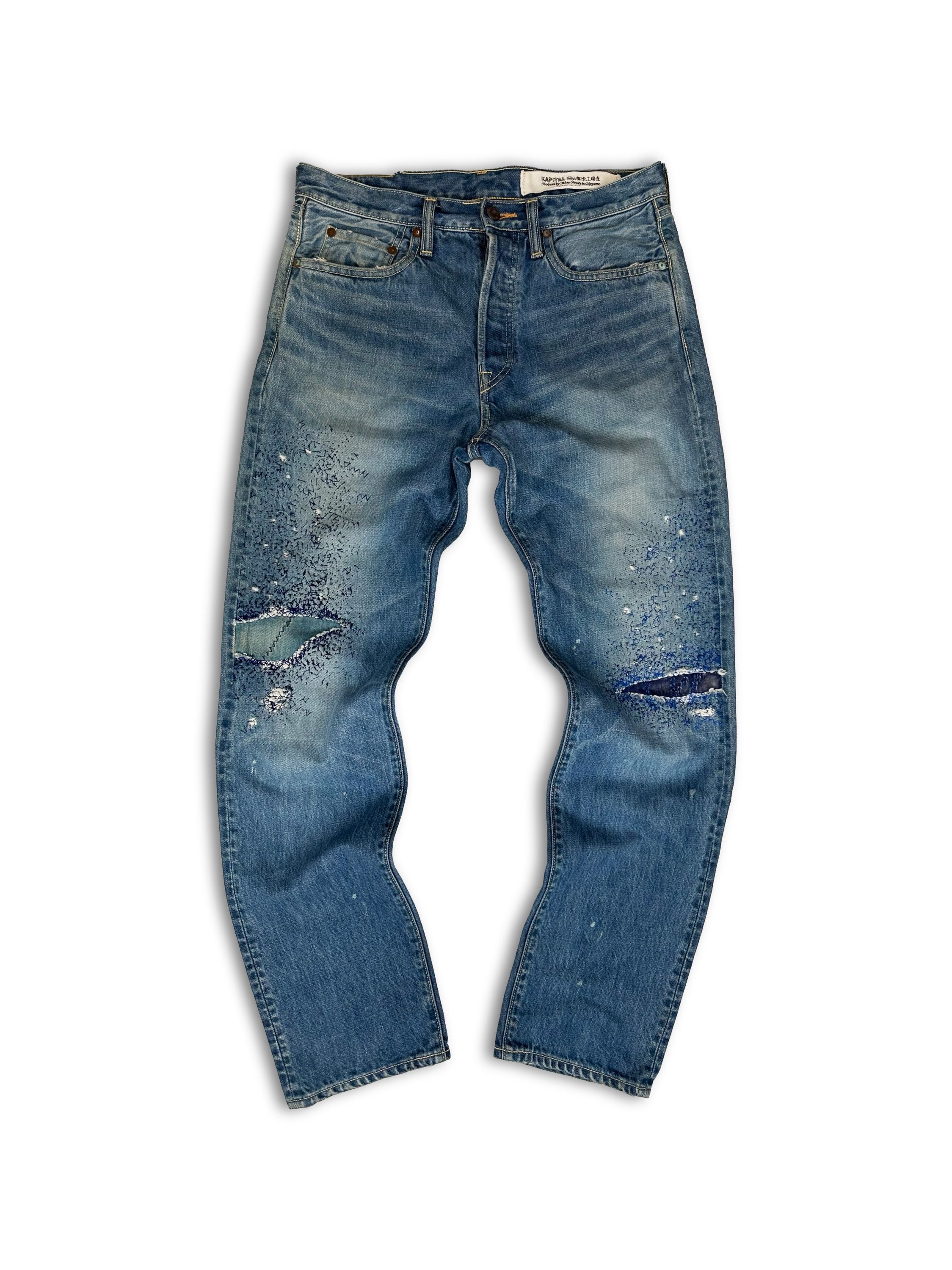 Kapital ‘Monkey Cisco’ Blue Washed Embroidered Denim