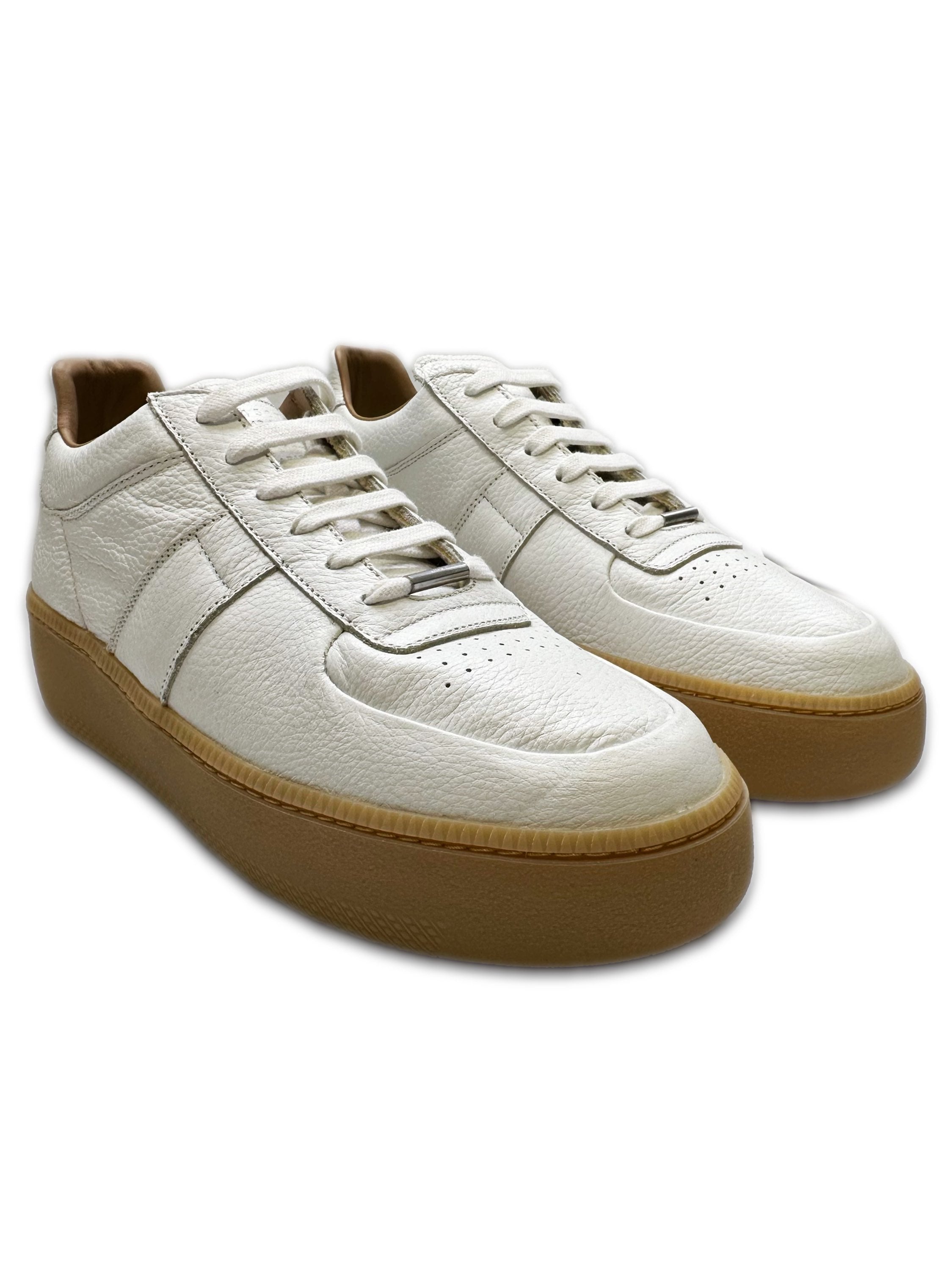 Maison Margiela ‘MM1’ White Leather Low-top Gum Sole Sneakers