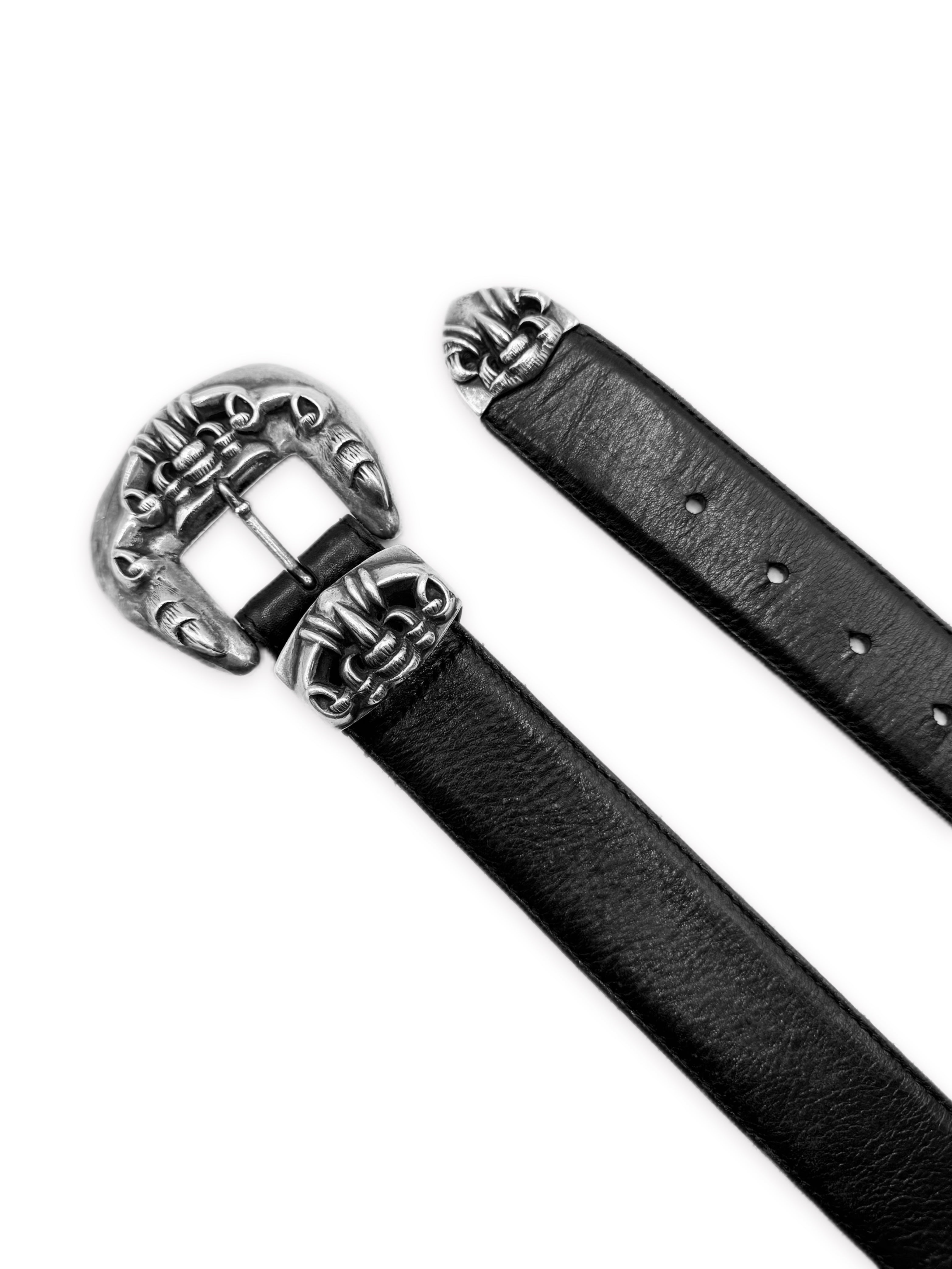 CHROME HEARTS TALON WESTERN 3 PIECE .925 SILVER BLACK LEATHER BELT