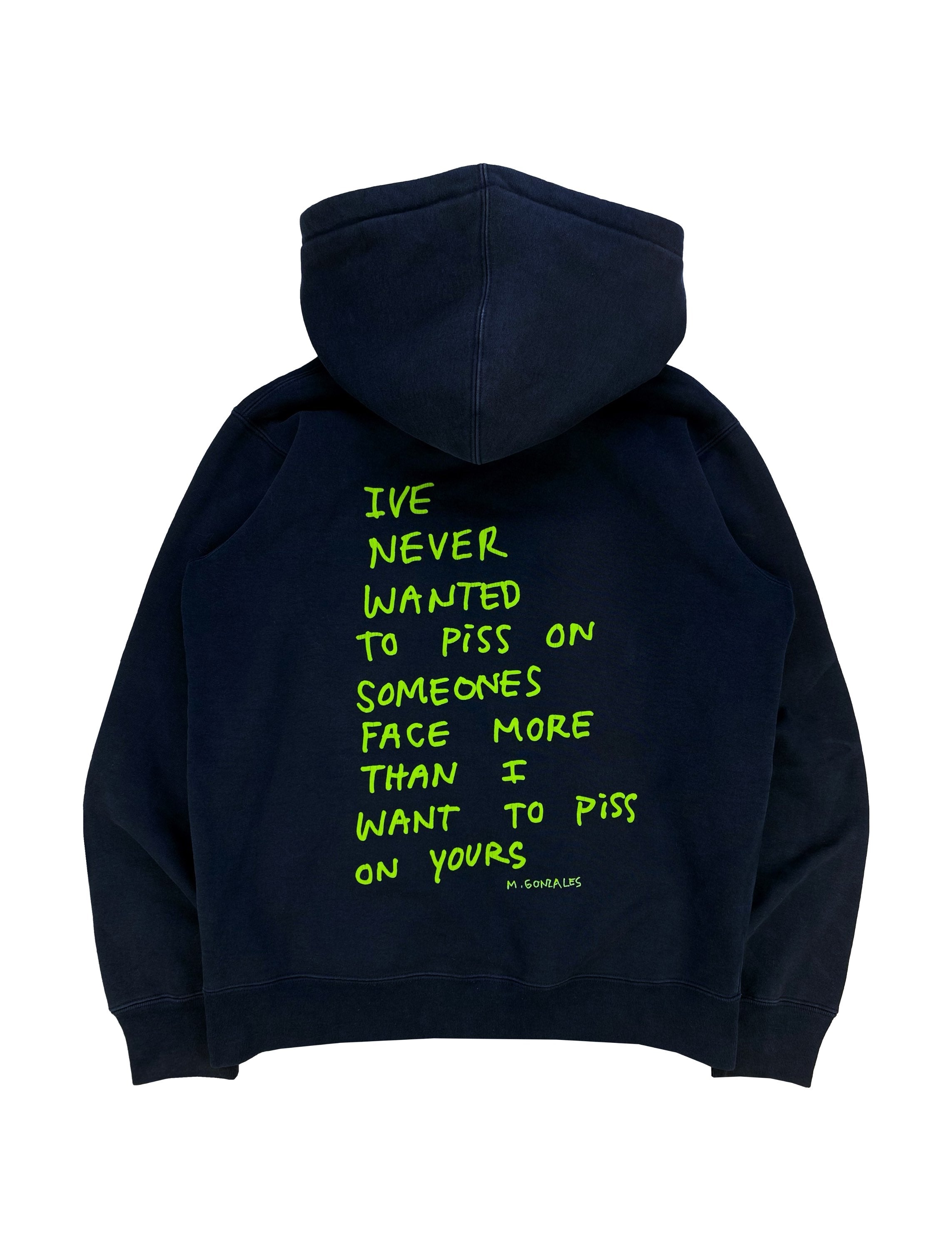 FW13 Supreme x Gonz ‘Piss Face’ Slogan Navy Zip-up Hoodie