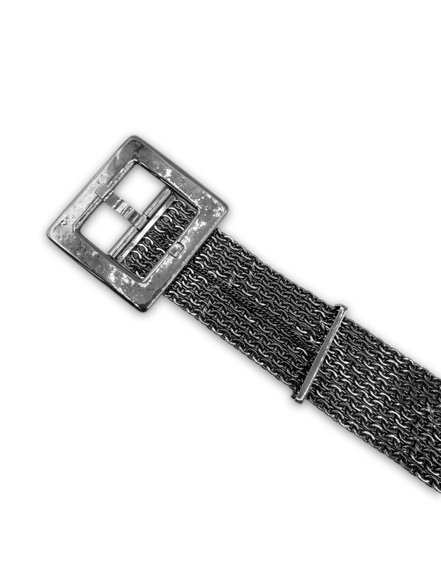 2007 Chanel Chain Mail 9 Row Silver Square Buckle Belt