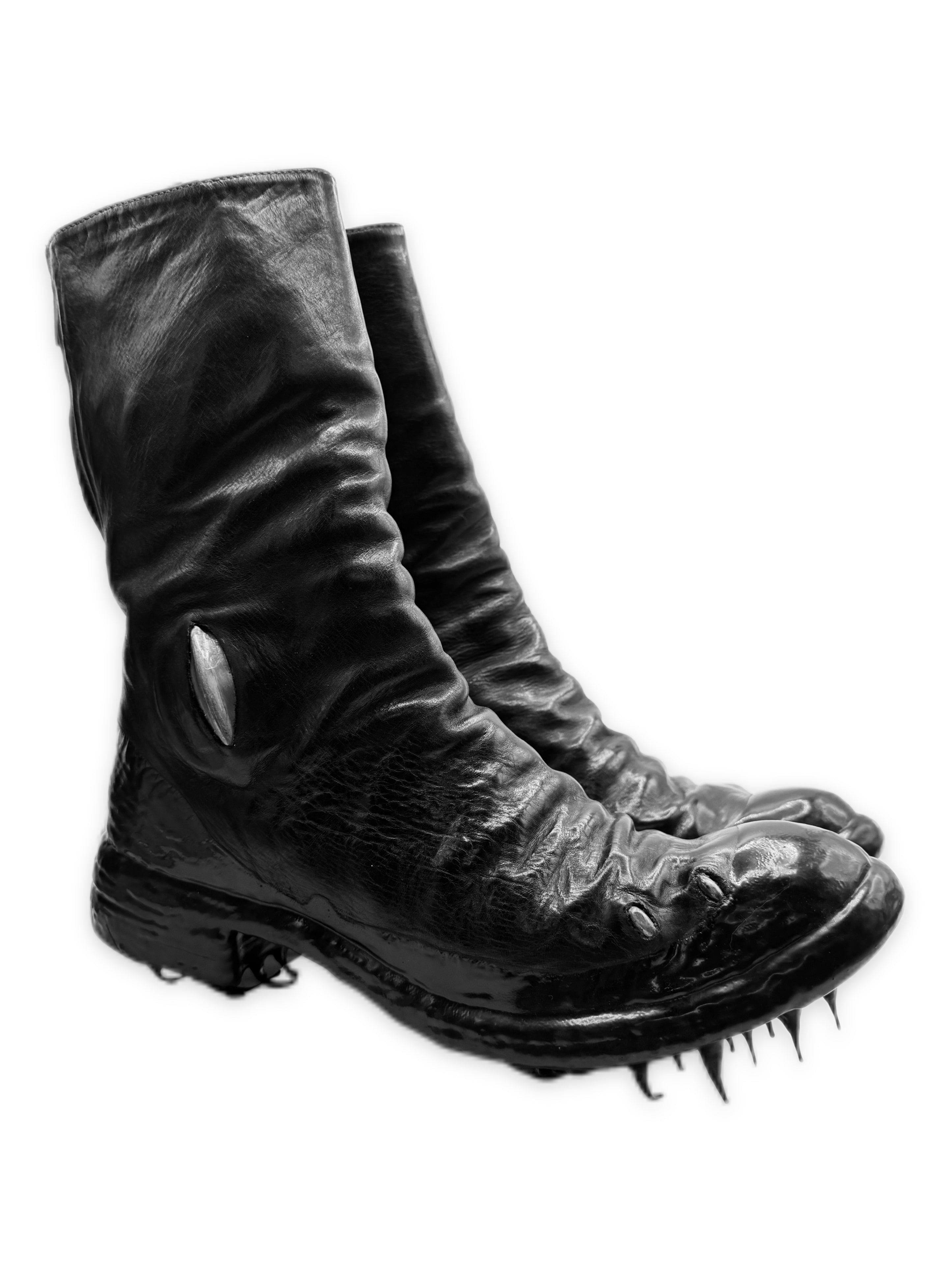 Carol Christian Poell Drip Sole Prosthetic Tornado Zip Black Leather Boots