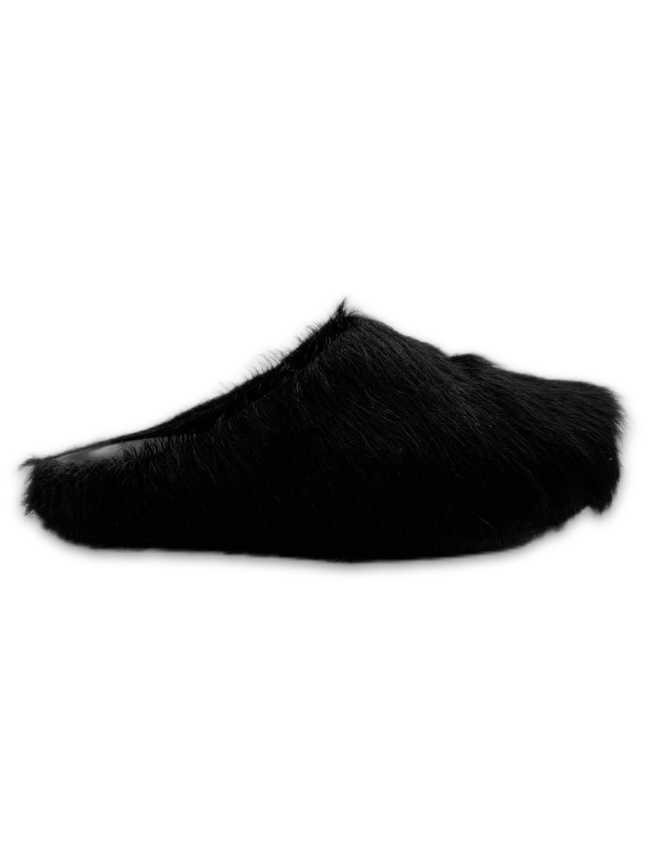 AW21 Marni Fussbet Black Leather Mohair Mules