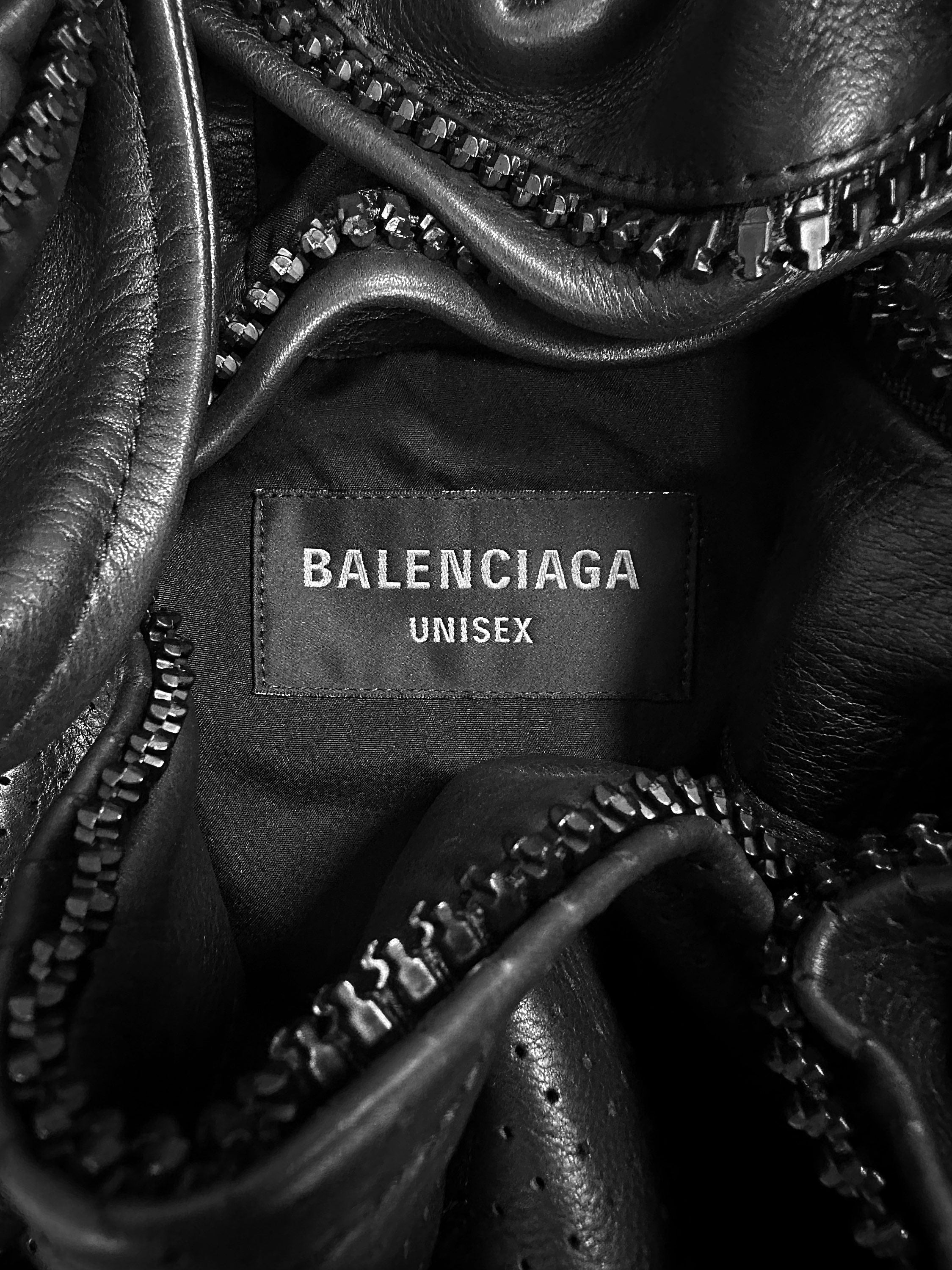 AW23 Balenciaga ‘Padded’ Black Leather Perforated Moto Jacket