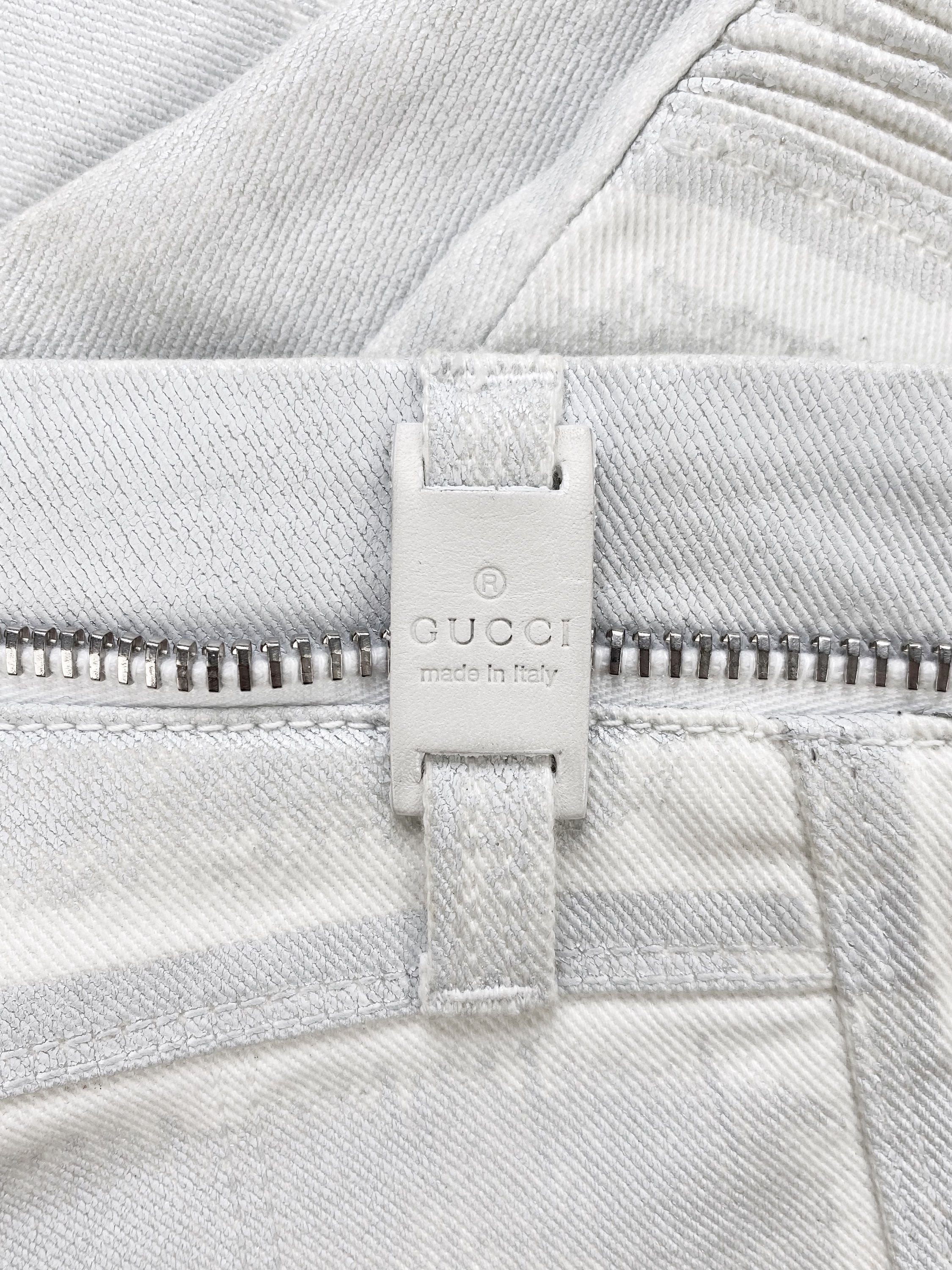 00’s Gucci by Tom Ford Ribbed White Waxed Biker Denim