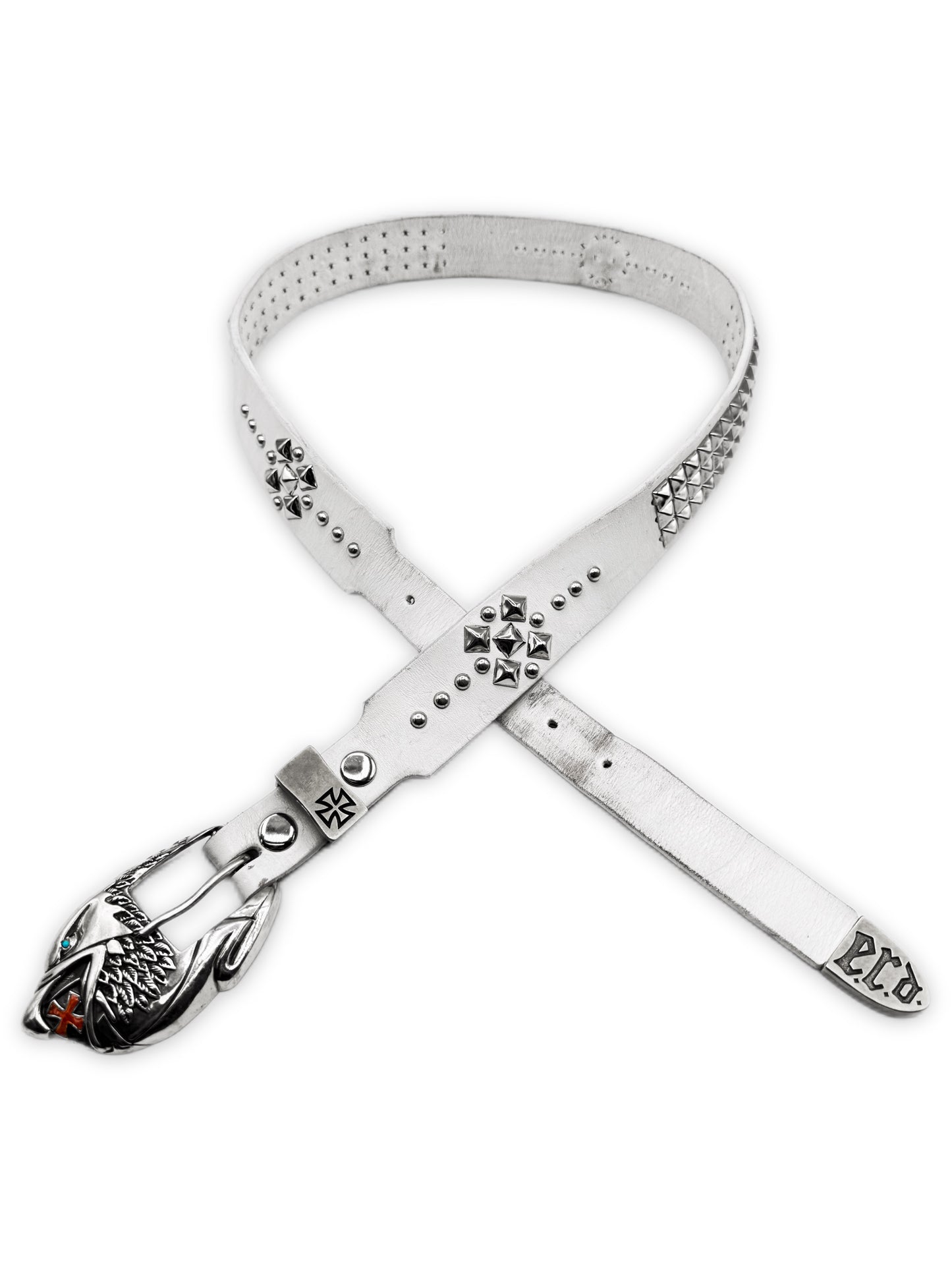 Enfants Riches Deprimes Eagle Buckle Studded While Leather Belt