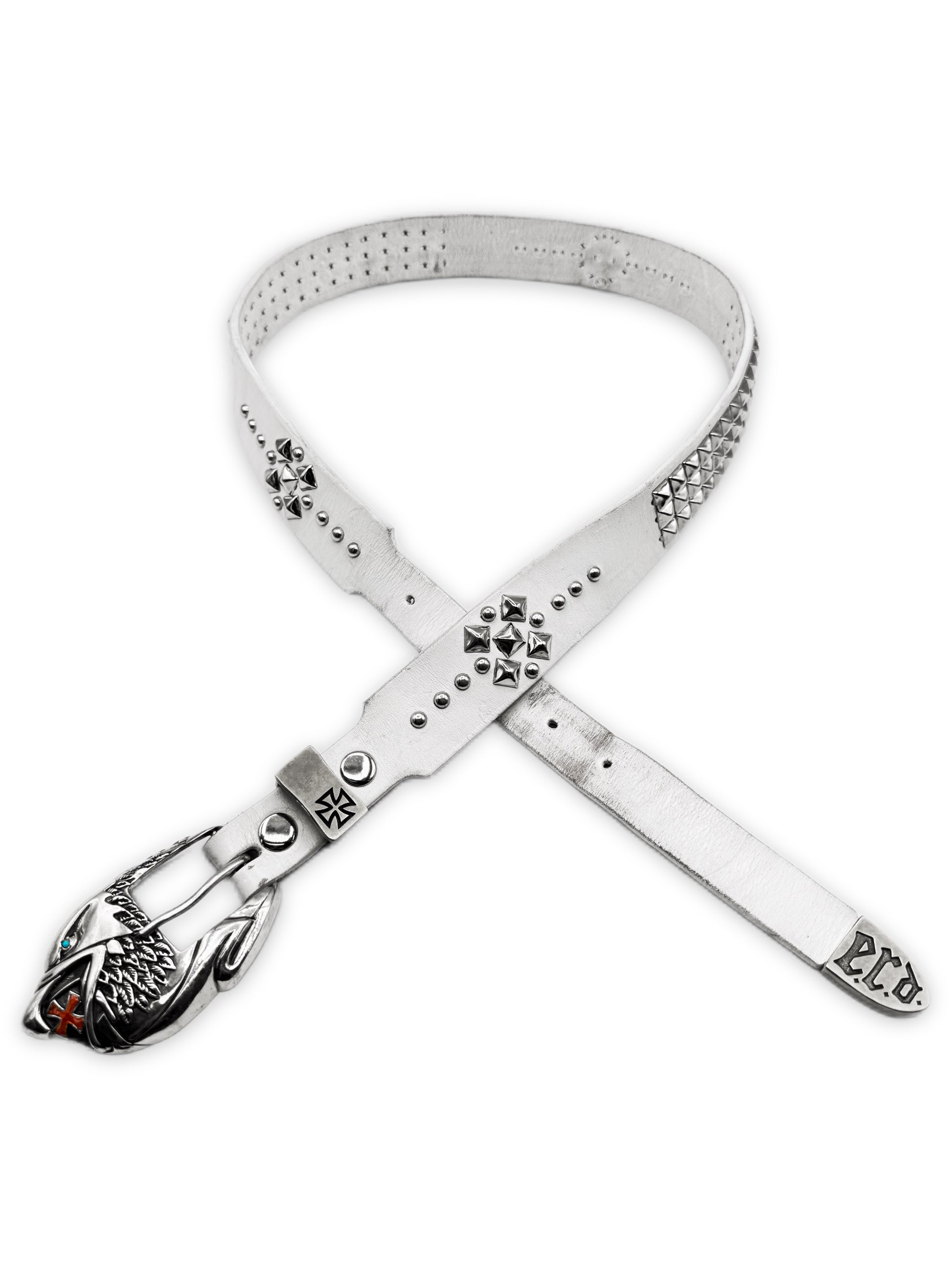 Enfants Riches Deprimes Eagle Buckle Studded While Leather Belt