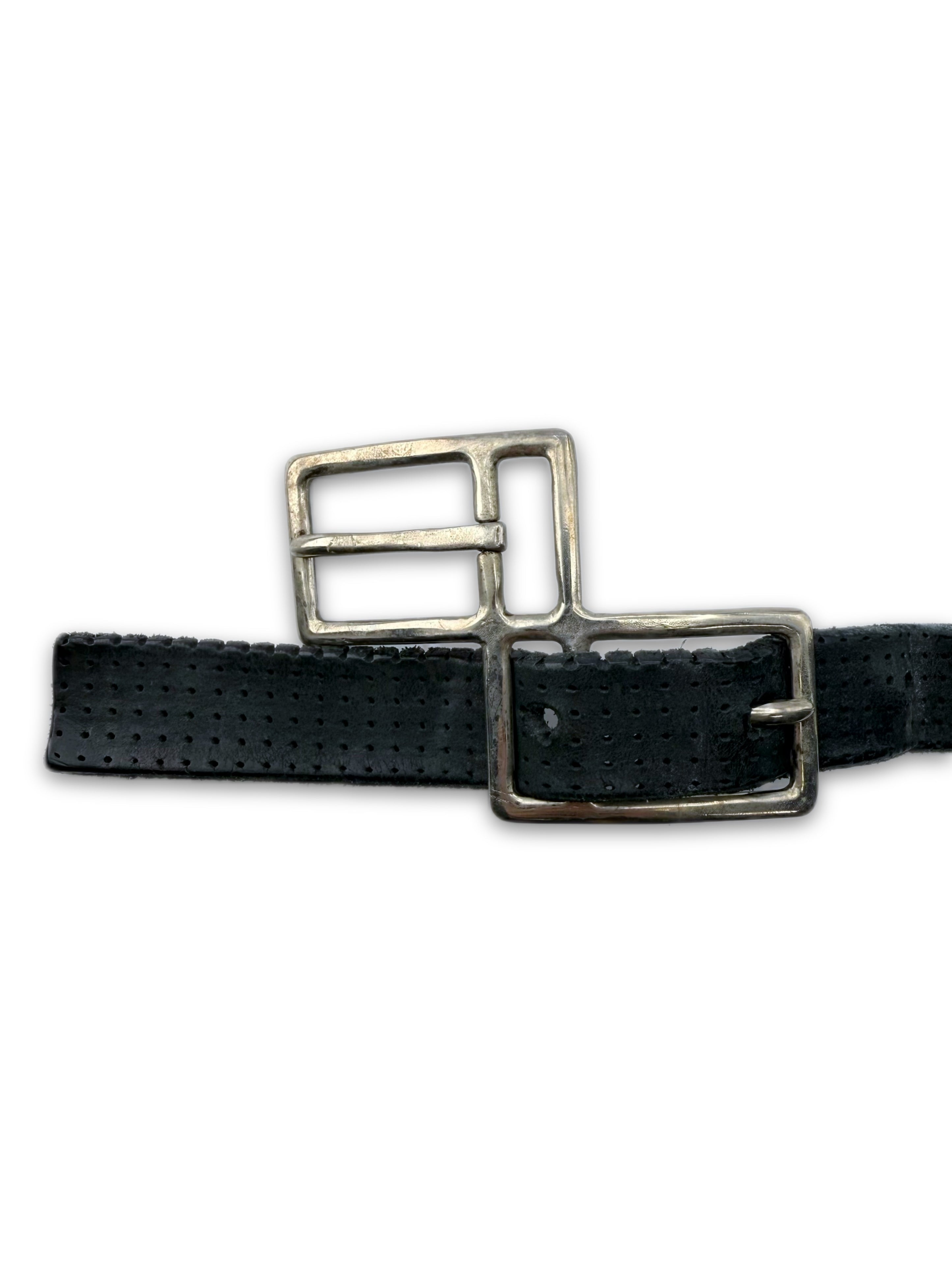 Carol Christian Poell ‘Double Buckle’ Navy Perforated Leather Belt