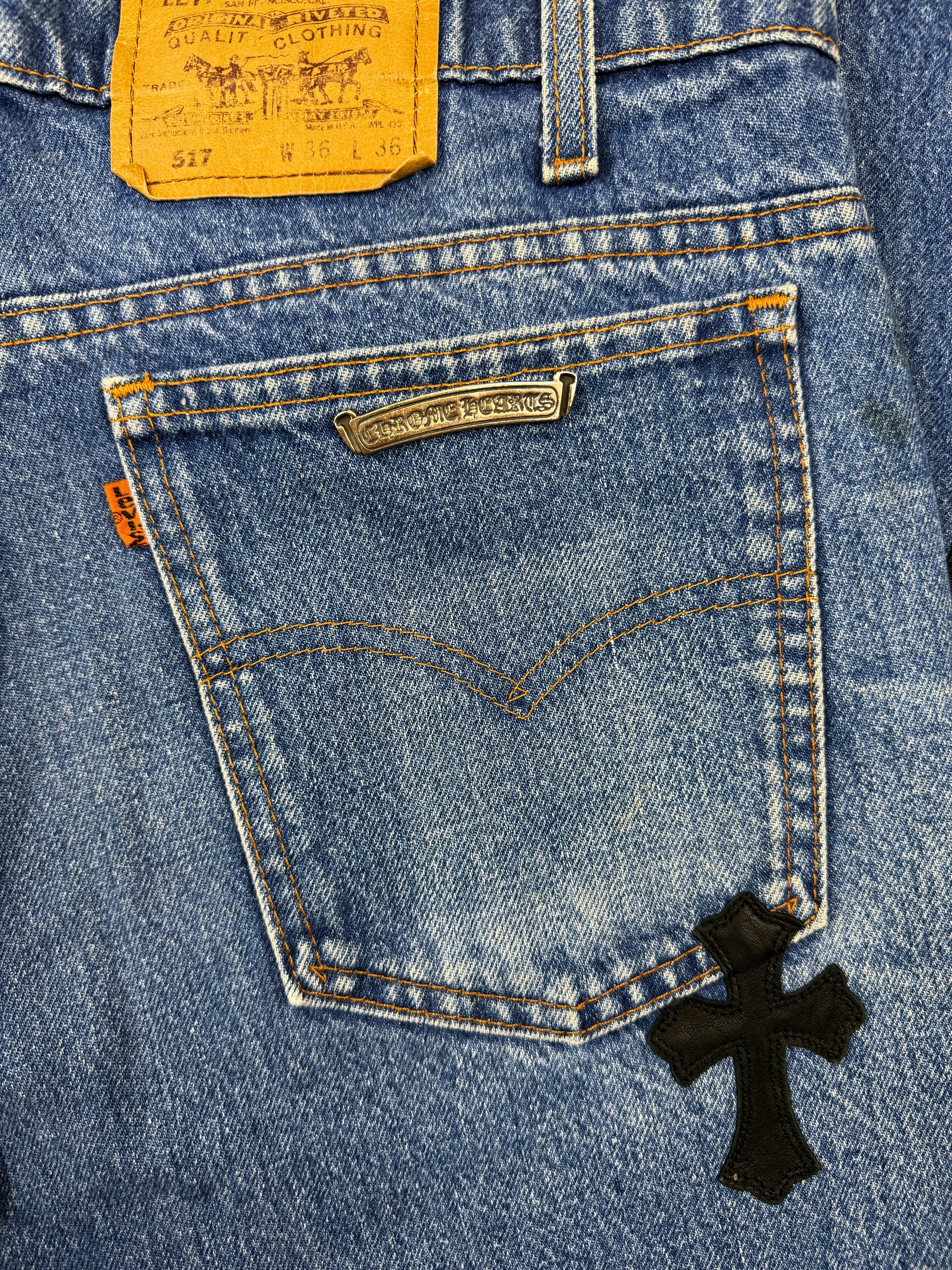 Chrome Hearts Levi’s 517 Orange 20 Cross Patch Light Wash Jeans