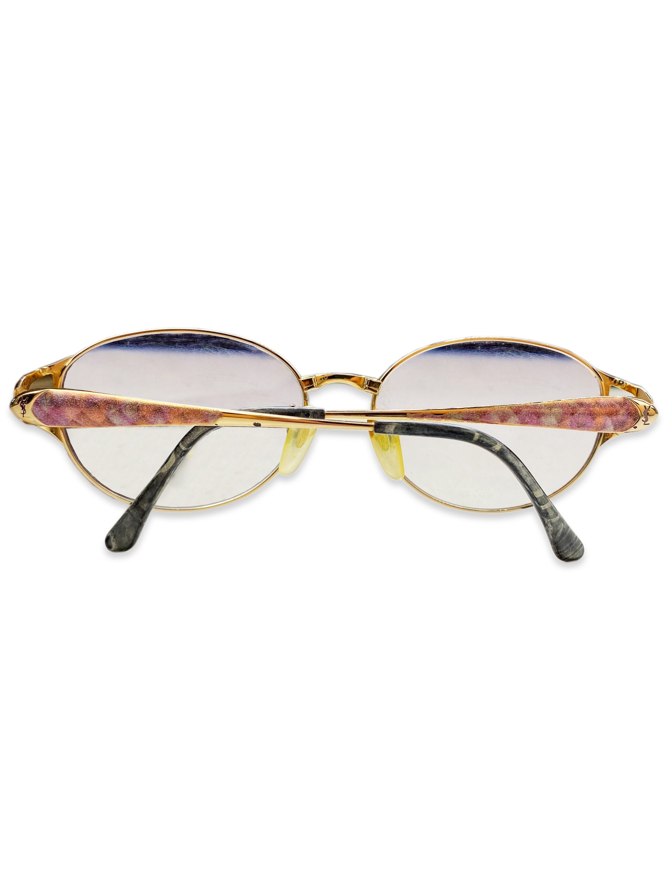 Yves Saint Laurent ‘YSL’ Gold Metallic Frame Pattern Glasses